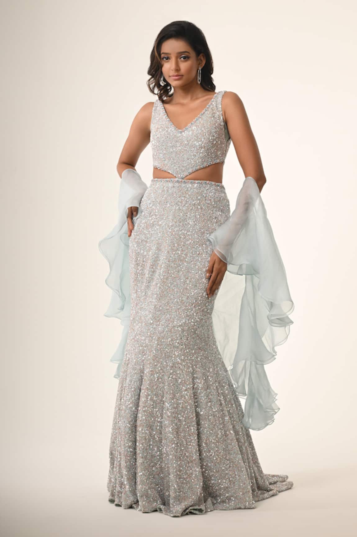 Couture By Niharika Powder Blue Designer Gown With Dupatta 