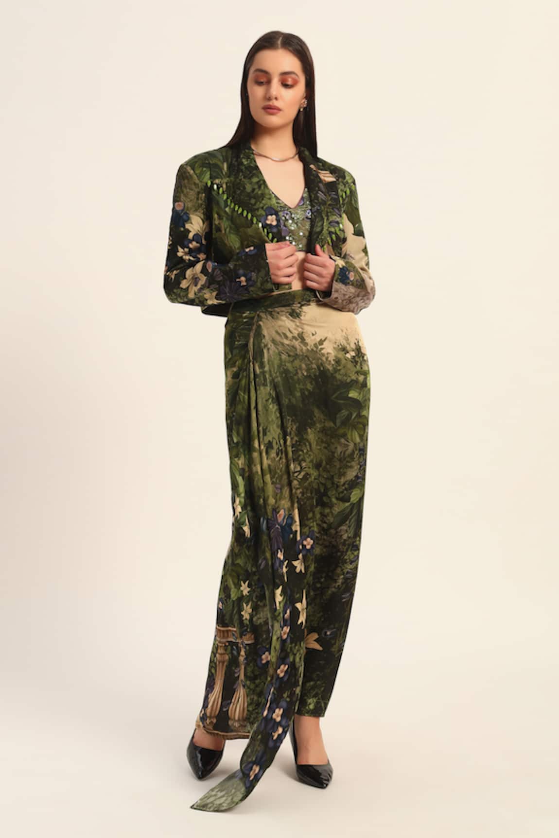 Ruhr India Murumuru Dhoti Skirt & Cropped Blazer Set