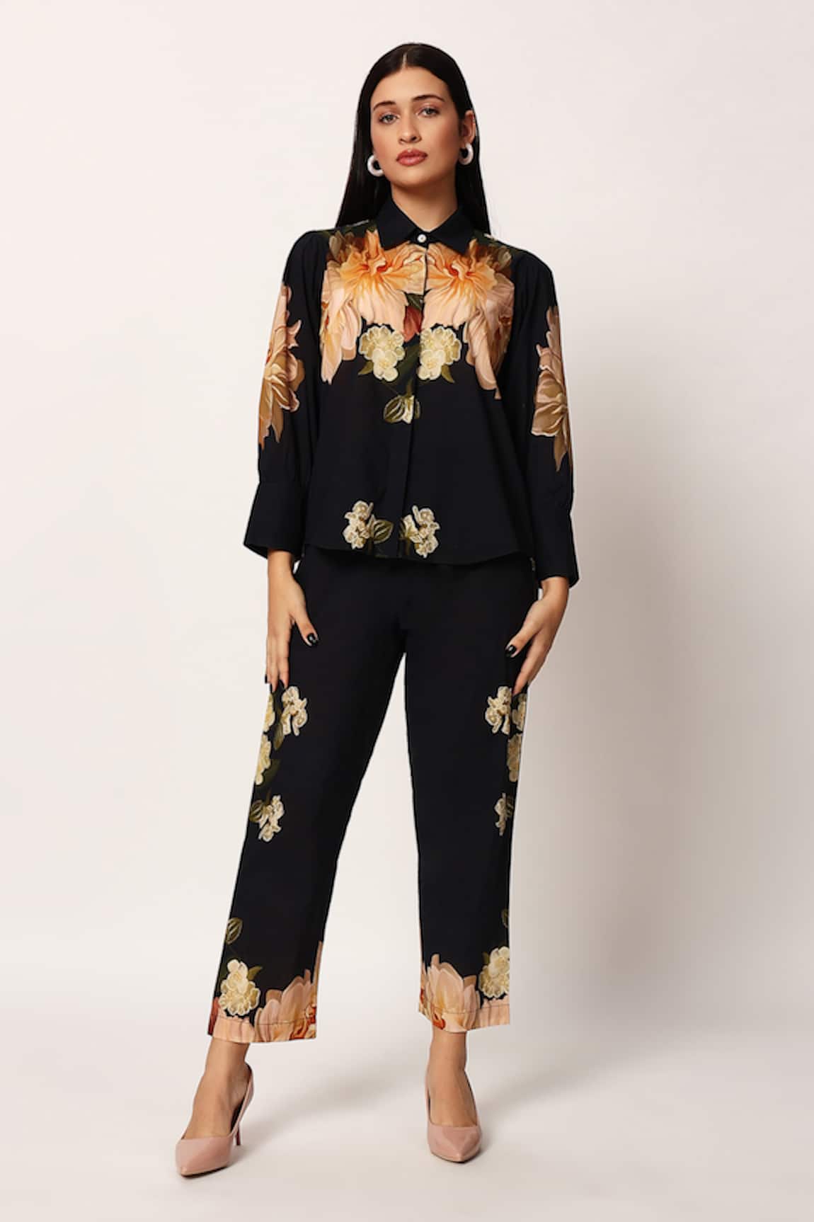 Ruhr India Floral Print Black Yuri Coord Set
