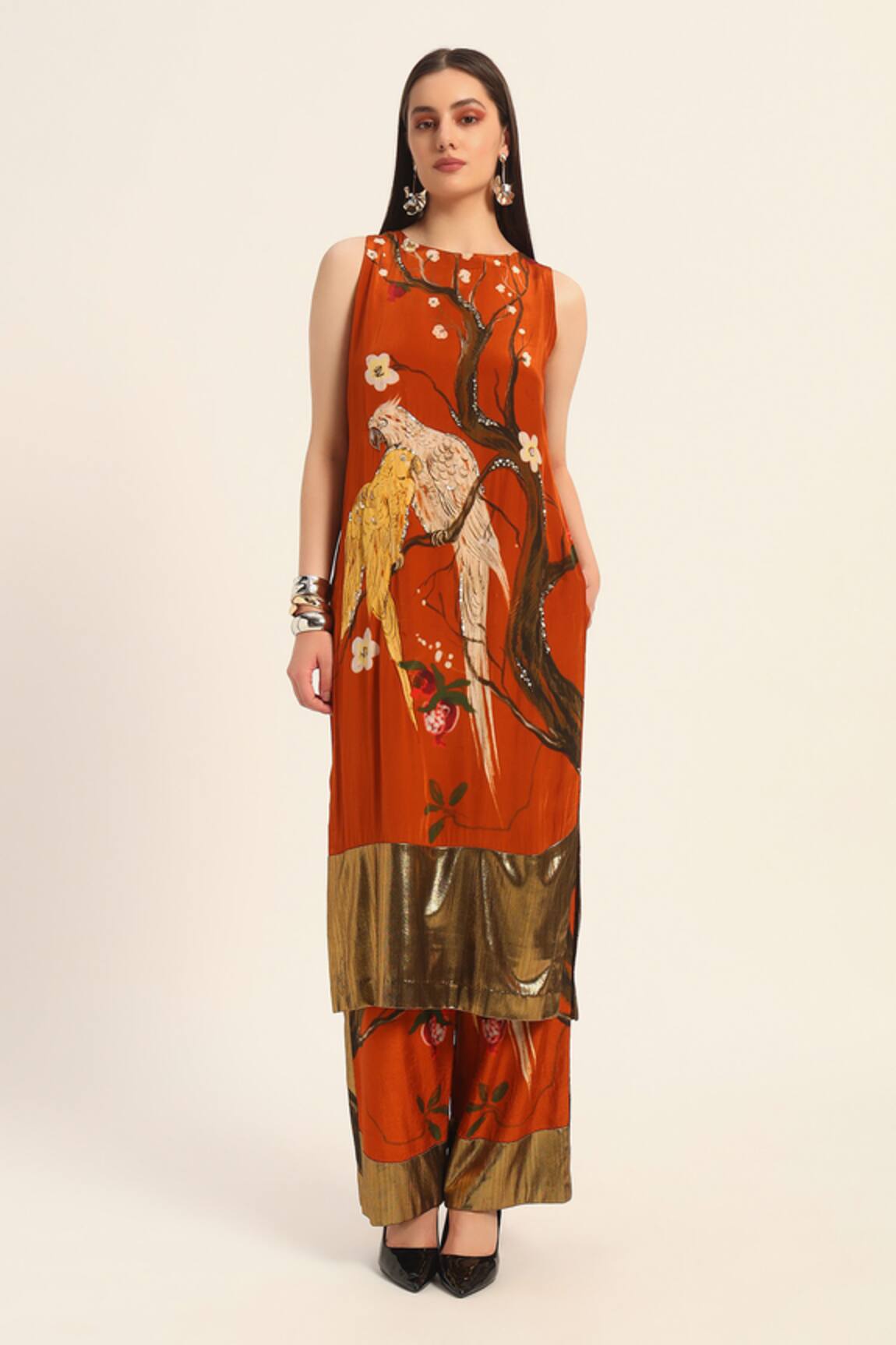 Ruhr India Spara Rust Orange Kurta Set