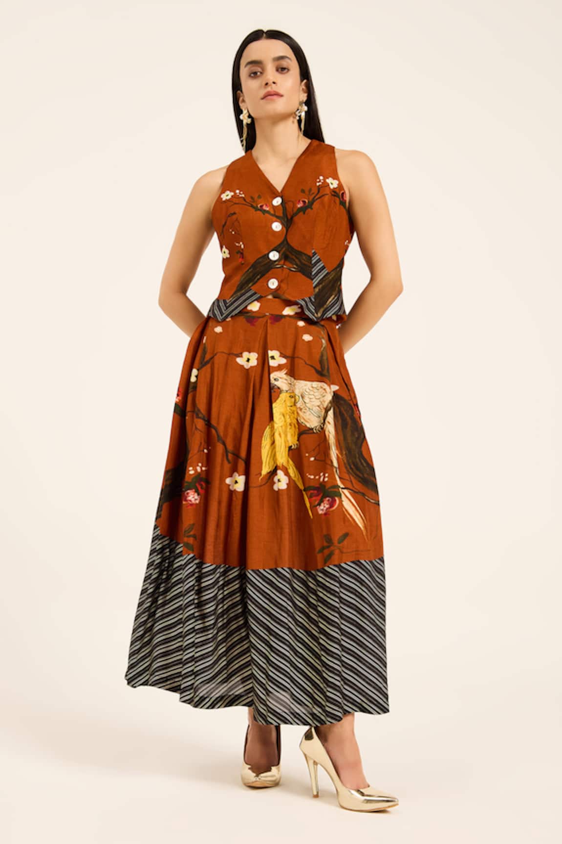 Ruhr India Rust Orange Waistcoat & Skirt Set