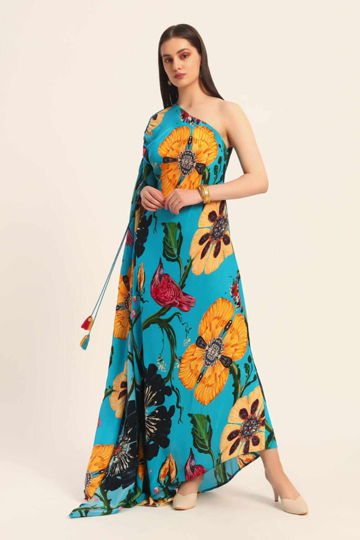 Ruhr India Floral Print Phirozi Blue Kaftan 