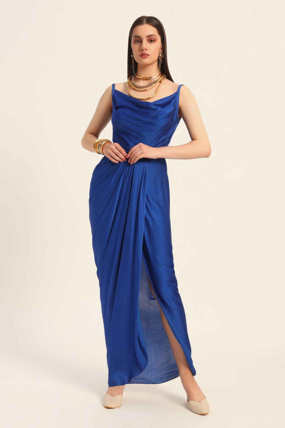 Ruhr India Ink Blue Satin Samyra Dress 