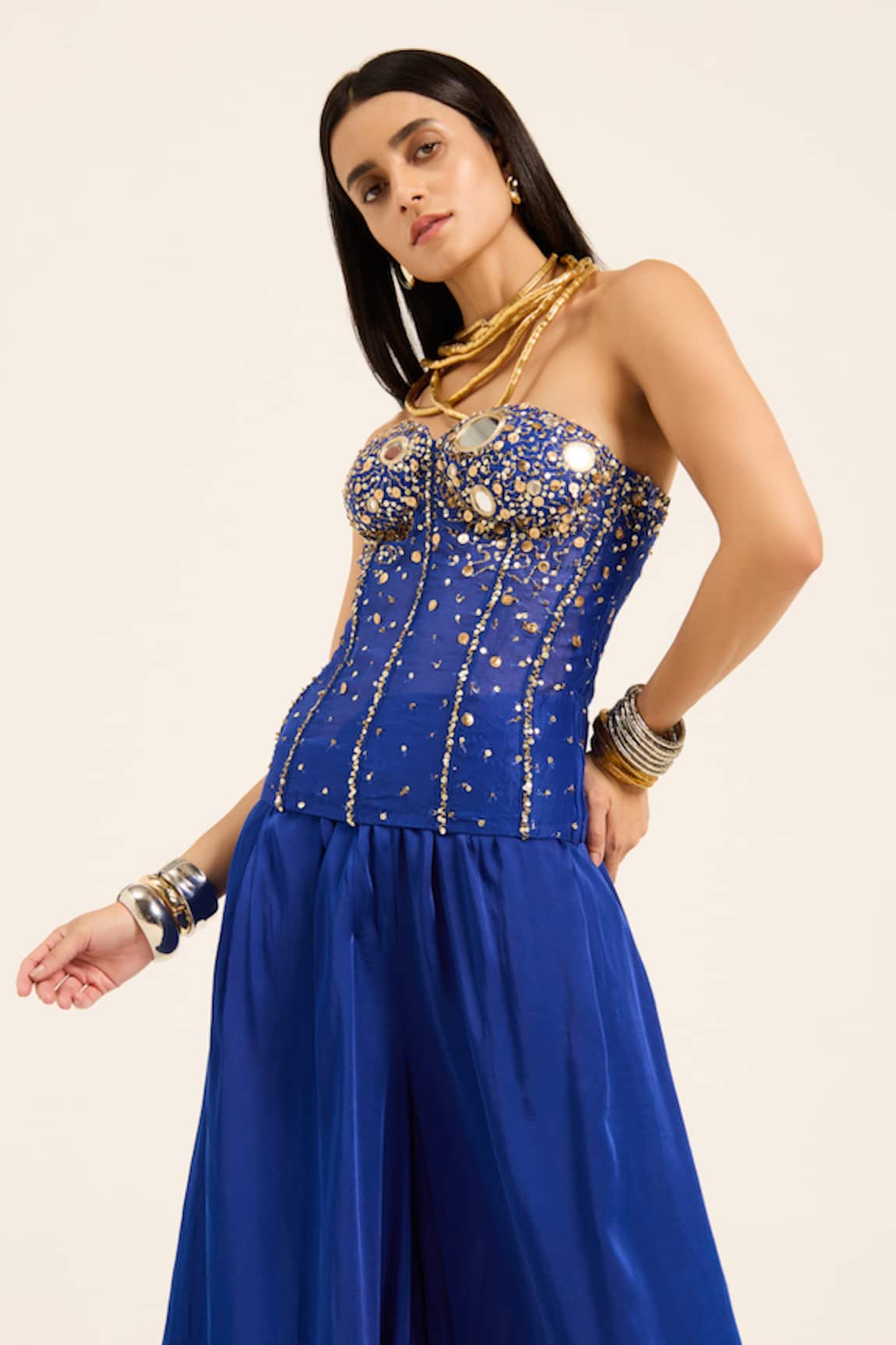 Ruhr India Ink Blue Hand-Embroidered Corset Top 