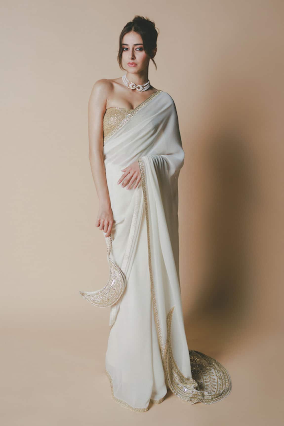 Masaba Ivory Georgette Saree with Corset Blouse 