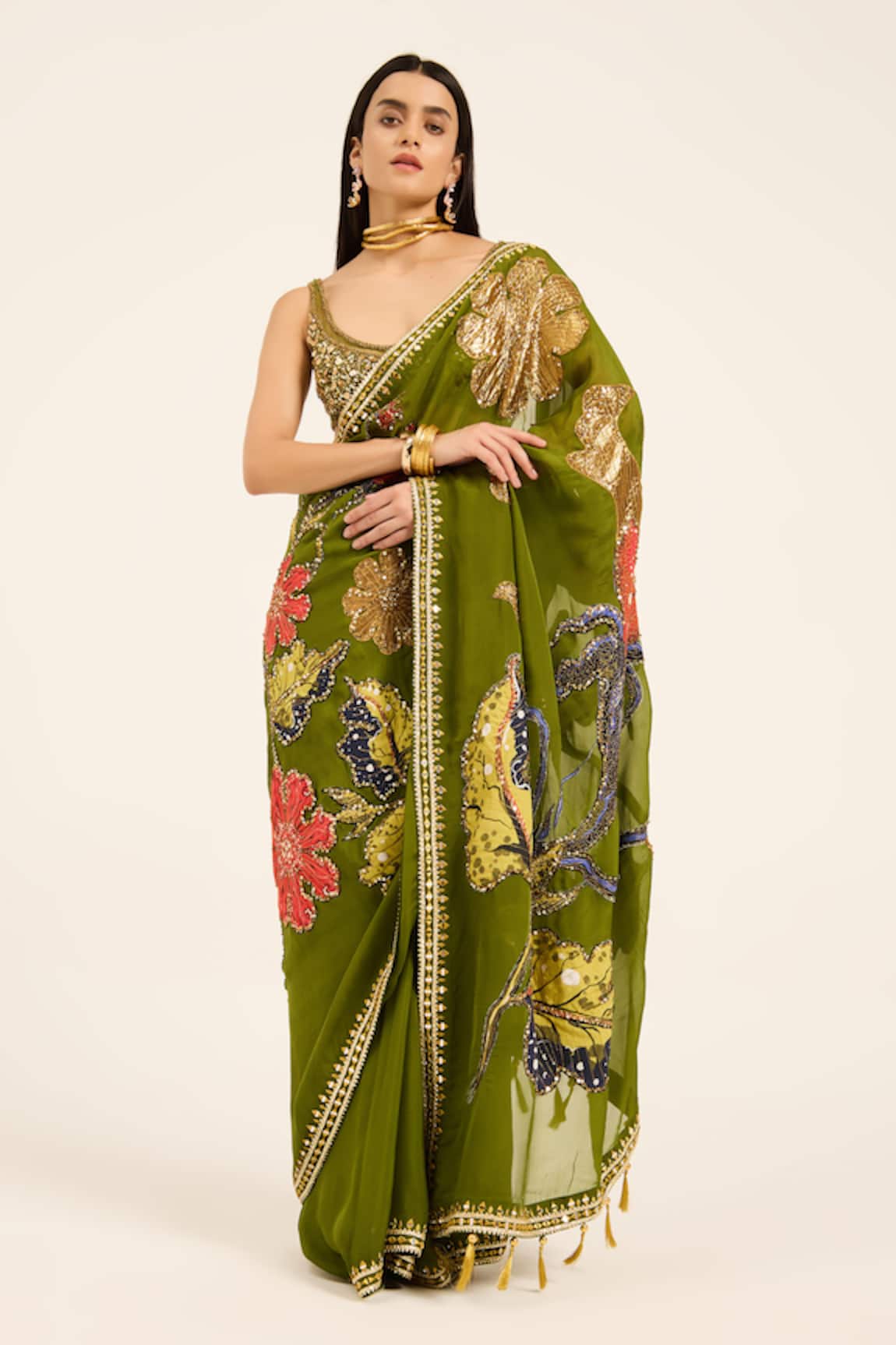 Ruhr India Padmini Hand Embroidered Saree Set 