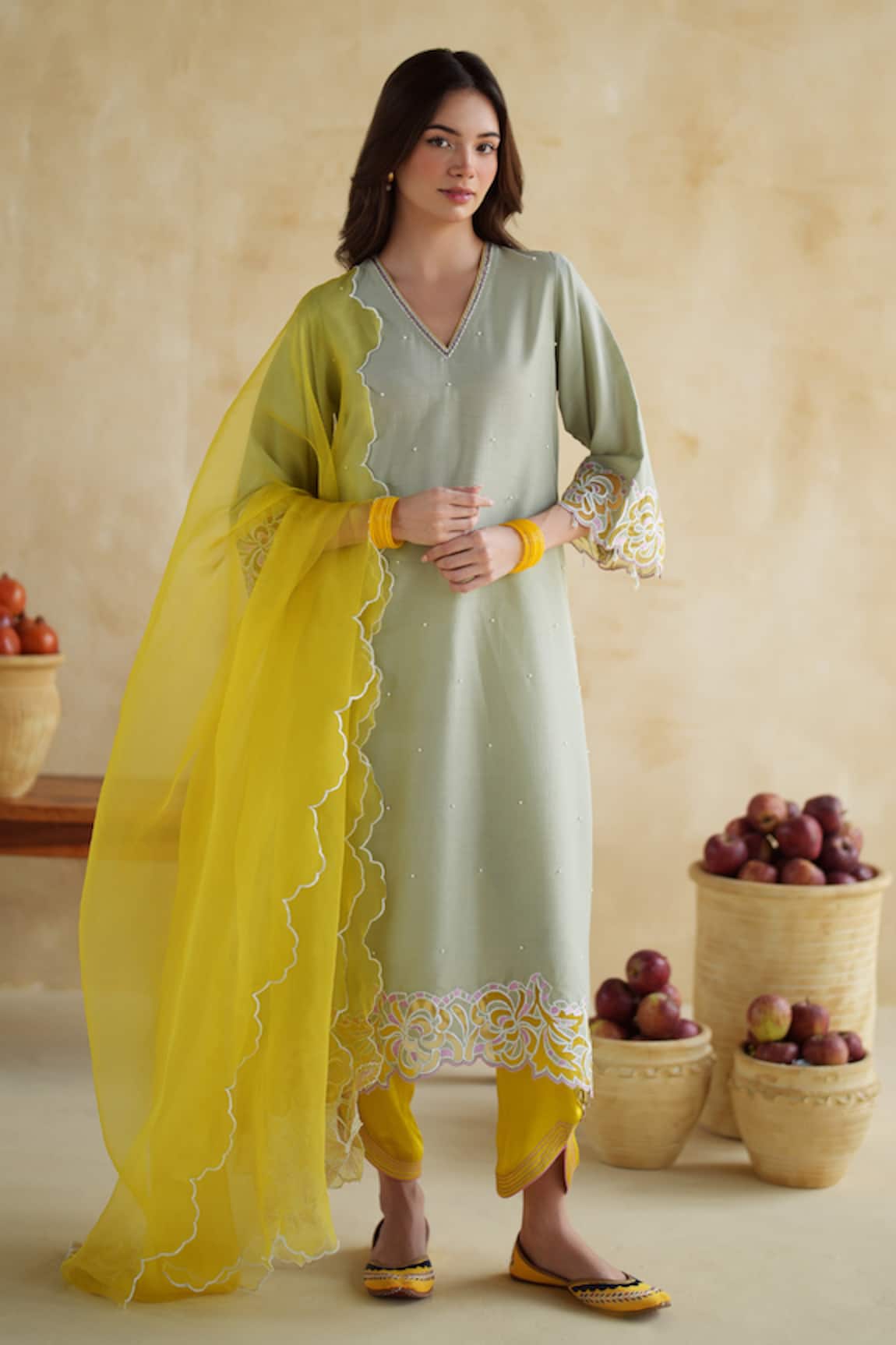 172 Threads Pistachio Kurta Set With Dupatta 