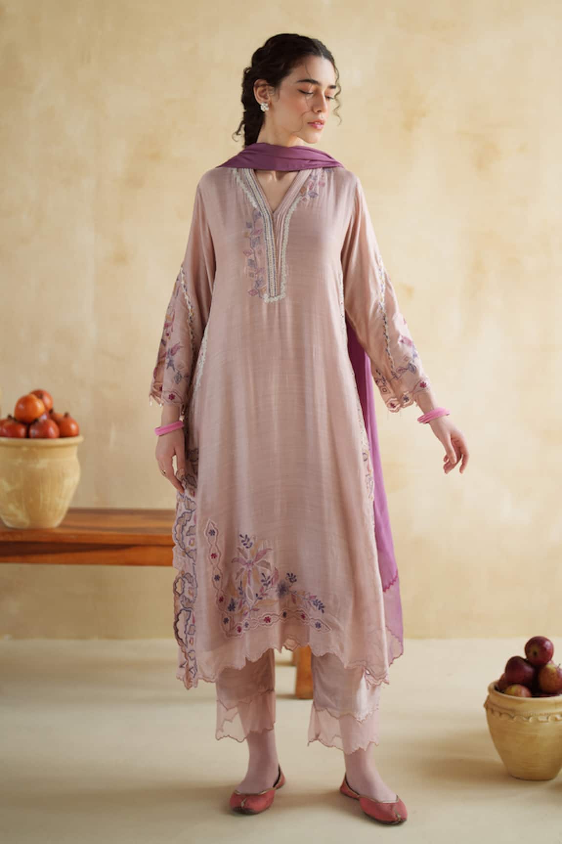172 Threads Dusty Rose Kurta Set With Dupatta 