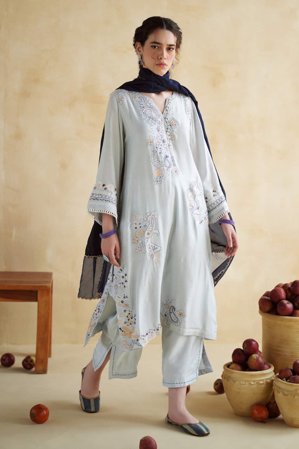 172 Threads Dove Blue Kurta Set With Dupatta 