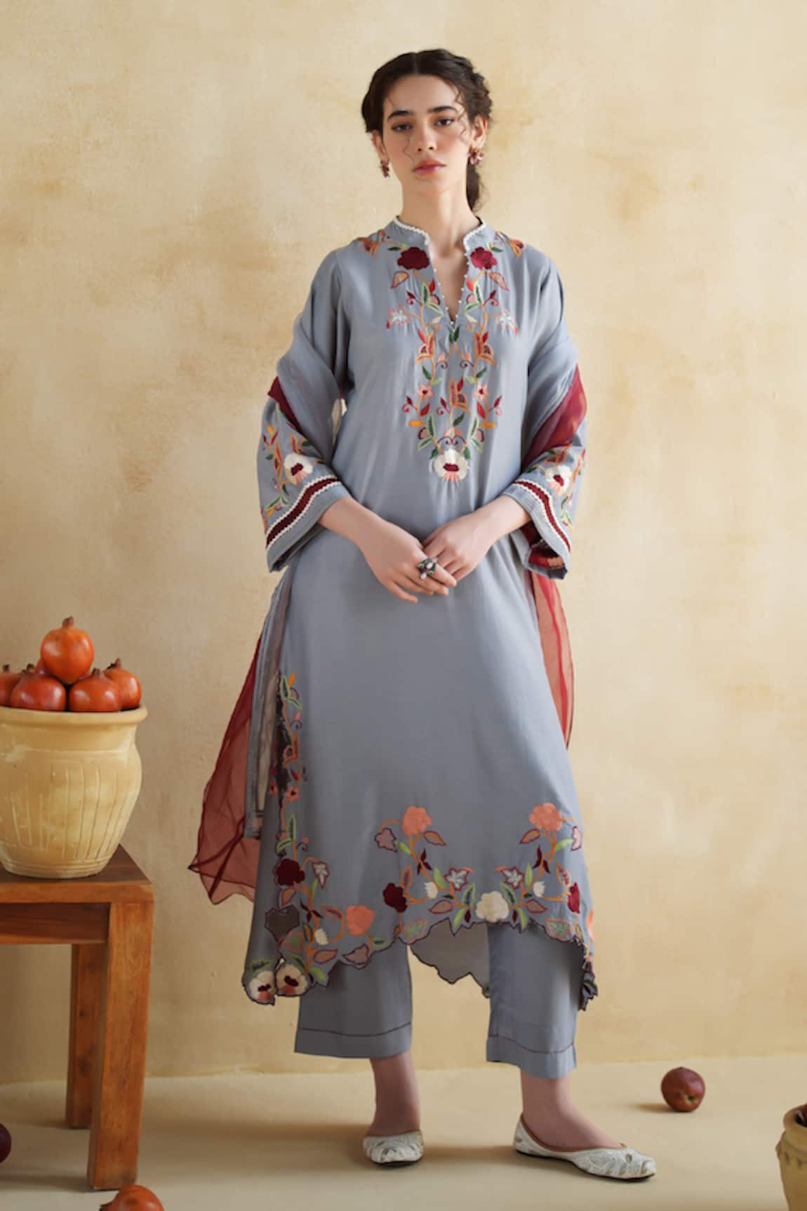 172 Threads Slate Gray Kurta Set with Dupatta 