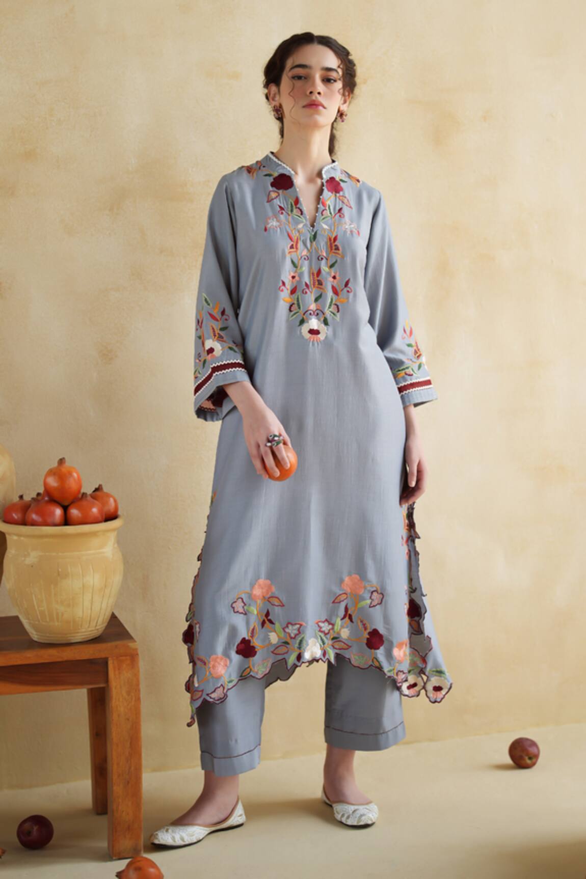 172 Threads Slate Gray Kurta Palazzo Set 