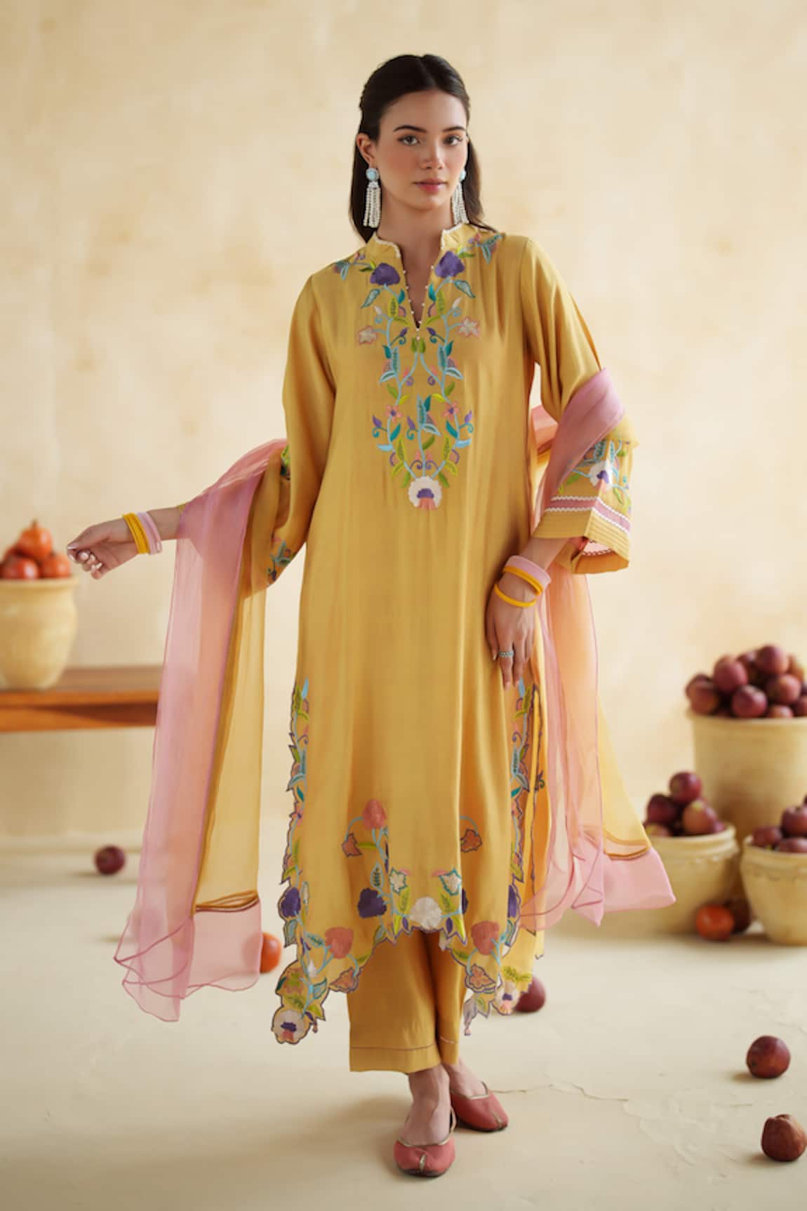 172 Threads Mustard Suraj Kurta Set With Dupatta 
