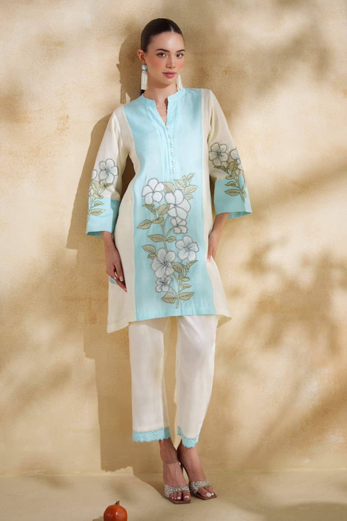 172 Threads Icy Aqua Floral Embroidered Kurta Set 