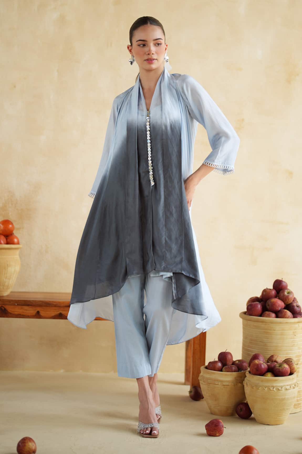 172 Threads Ice Blue & Charcoal Grey Coord Set 