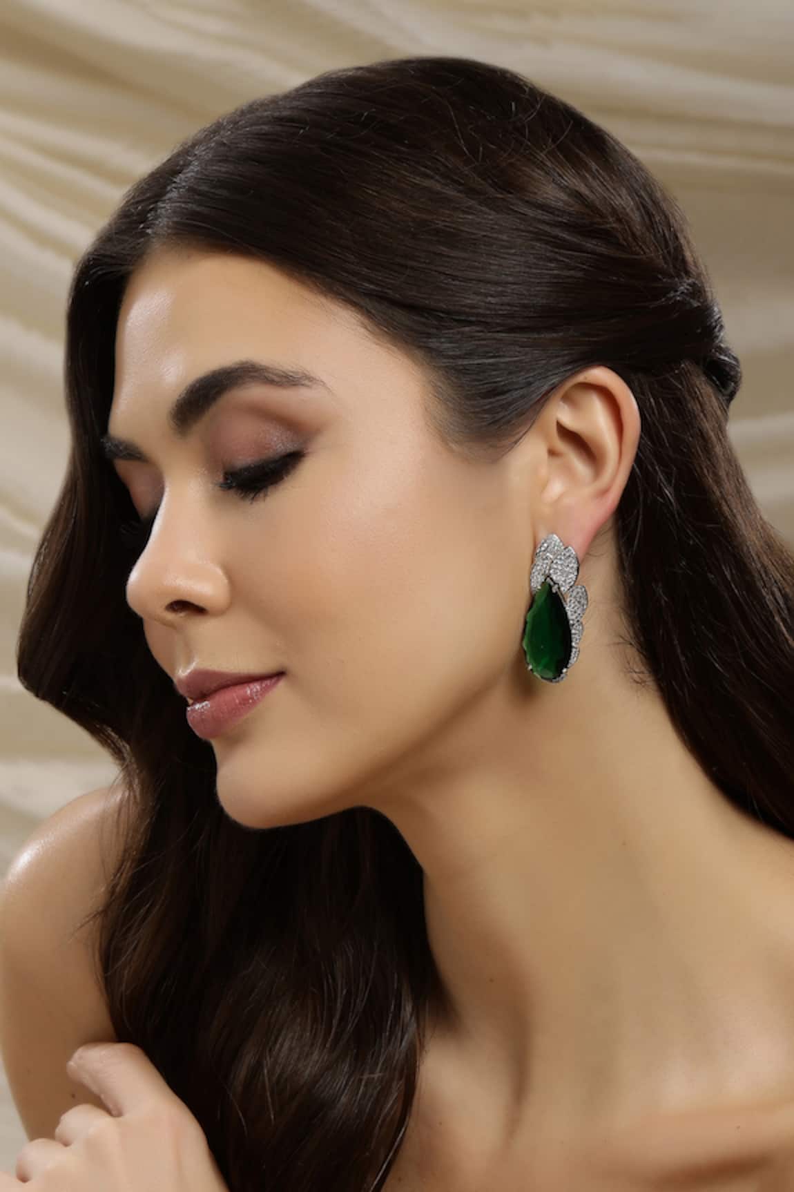 Ruby Raang Emerald Stone Designer Earrings 