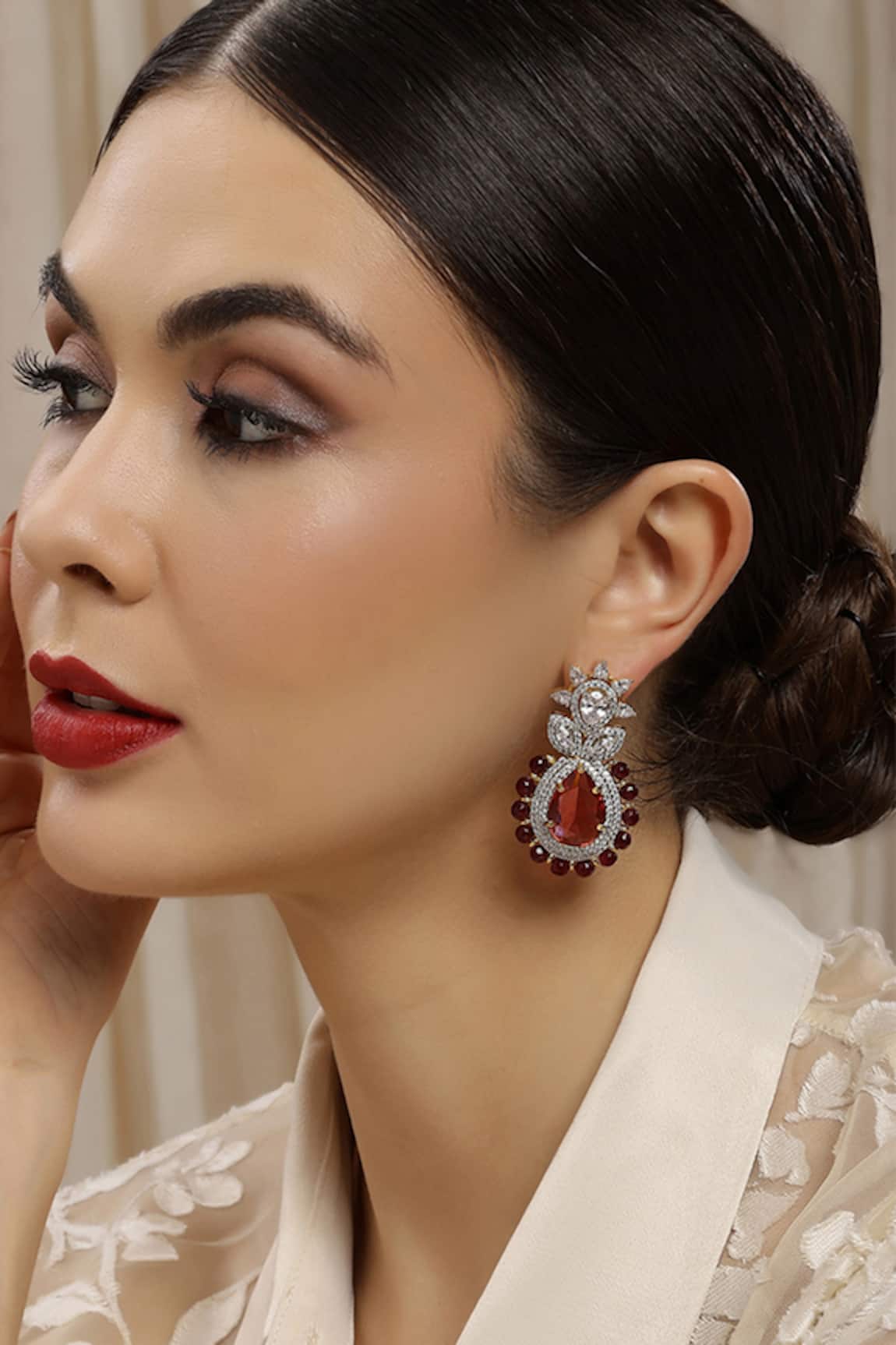 Ruby Raang Ruby & Diamond Stone Designer Earrings 