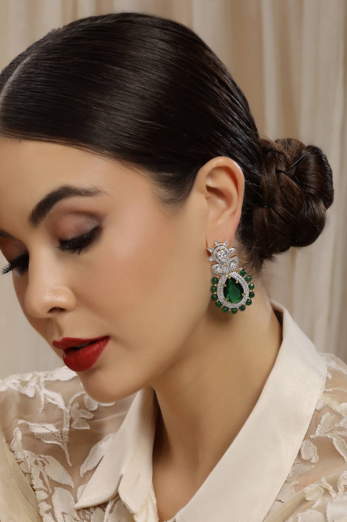 Ruby Raang Emerald Embellished Earrings 