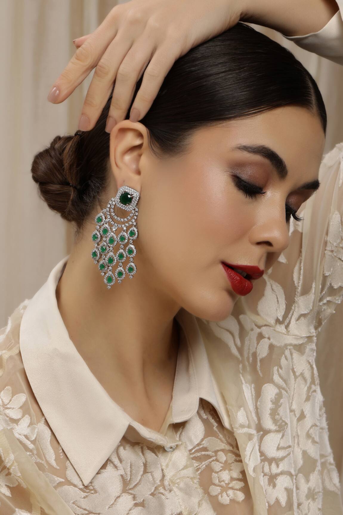 Ruby Raang Long Chandelier Earrings 