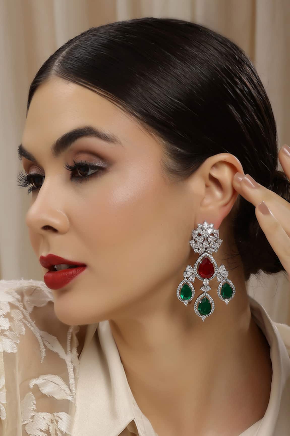 Ruby Raang Long Diamond & Stone Earrings 