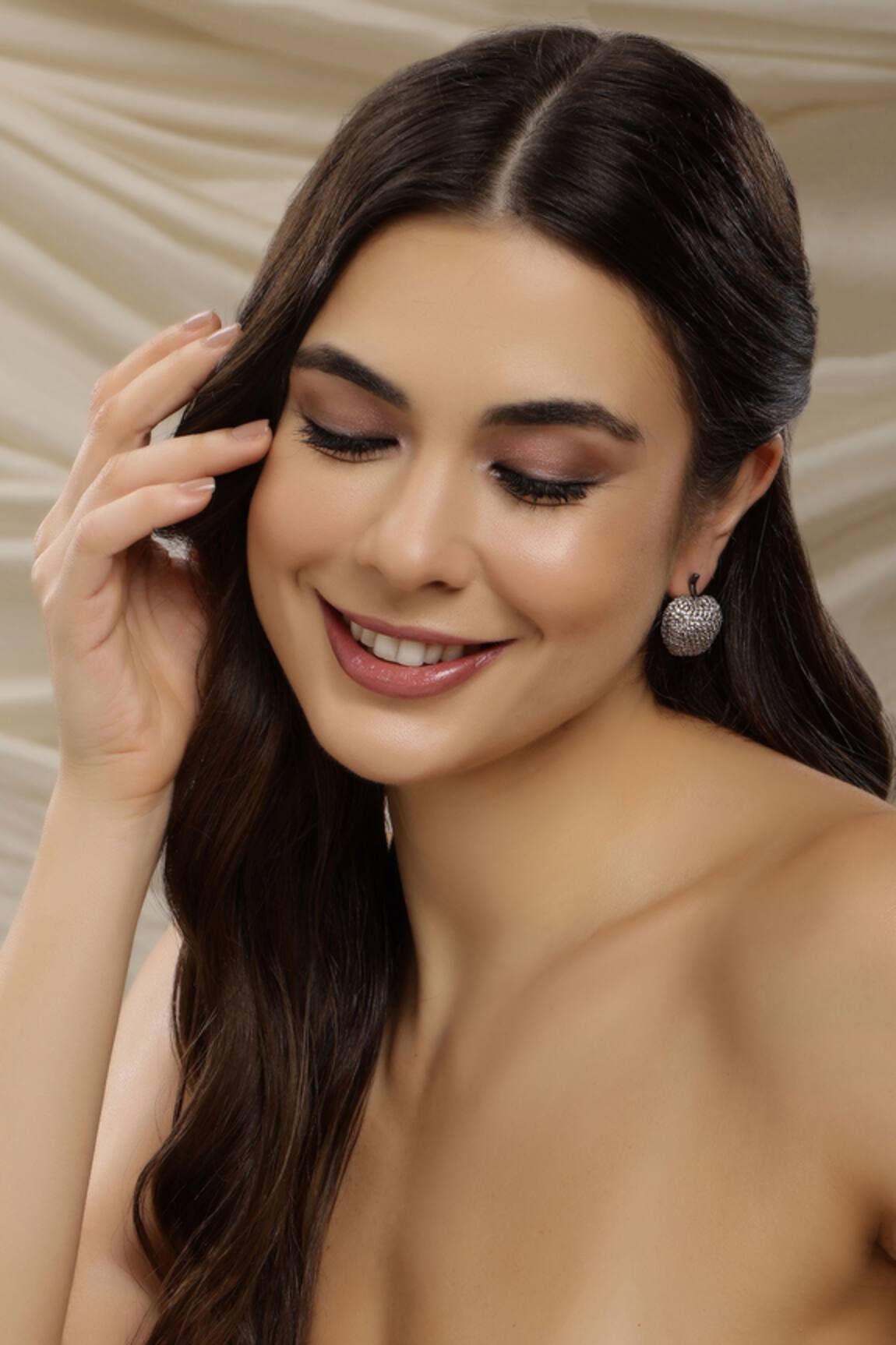 Ruby Raang Apple Champagne Studs Earring 