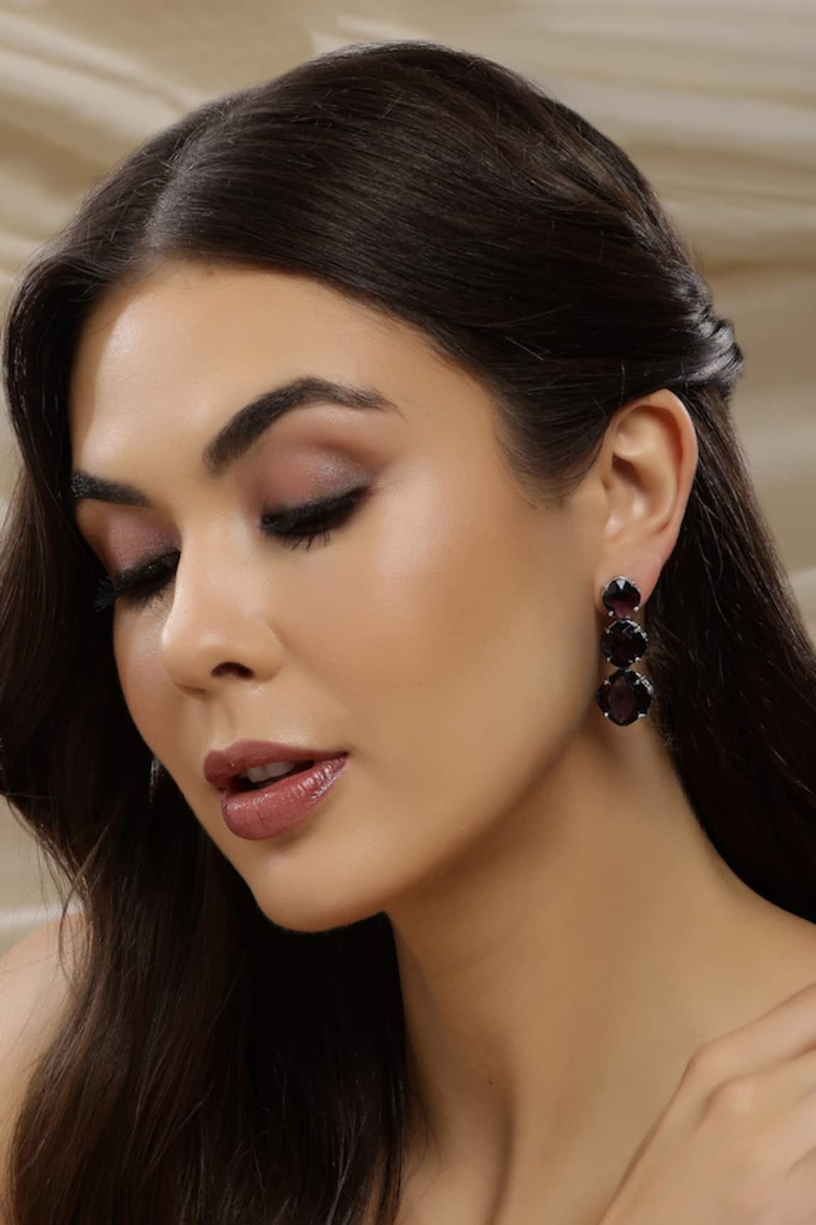 Ruby Raang Purple Stone Designer Earrings 