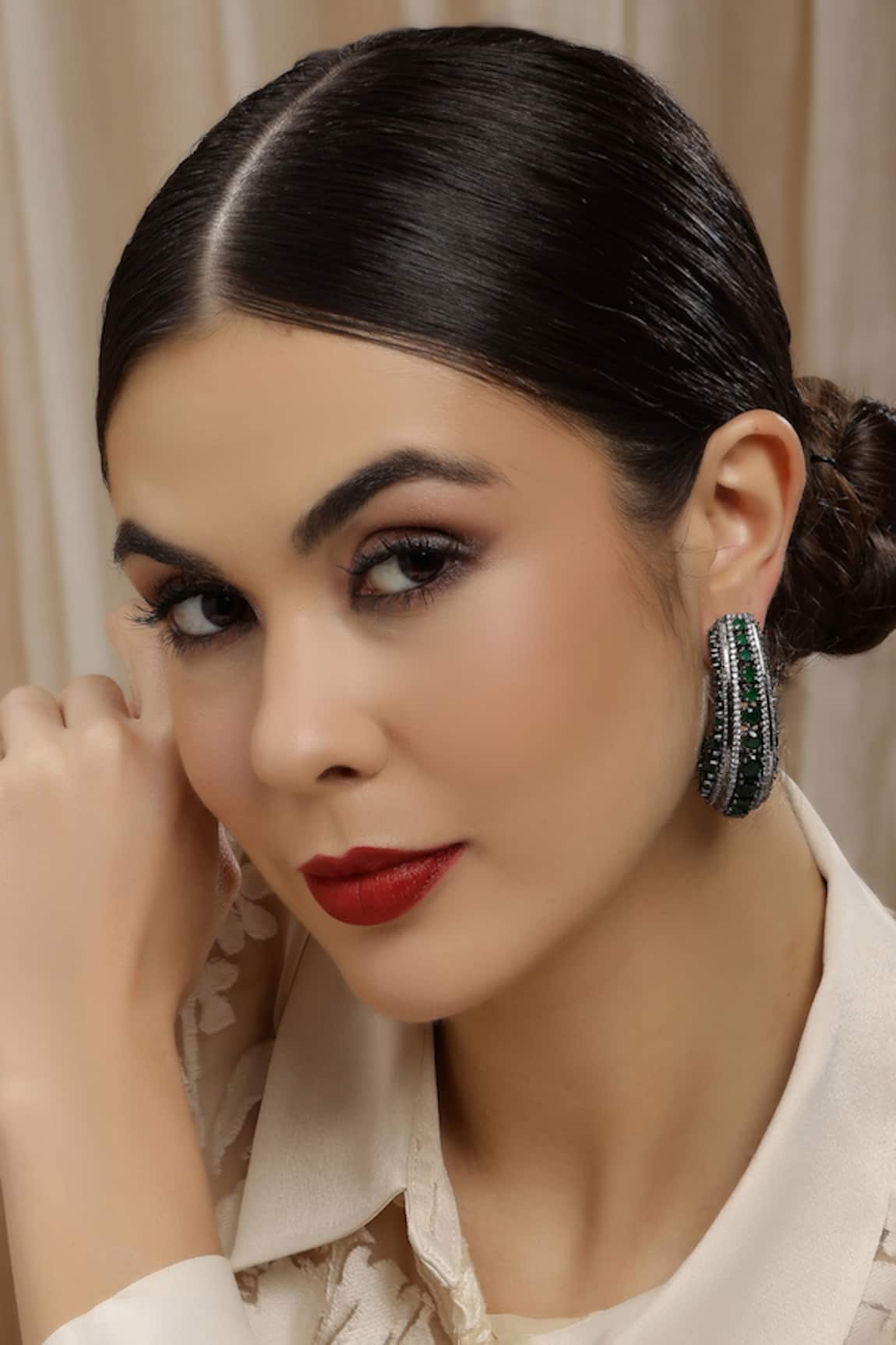 Ruby Raang Designer Half Hoop Earrings 
