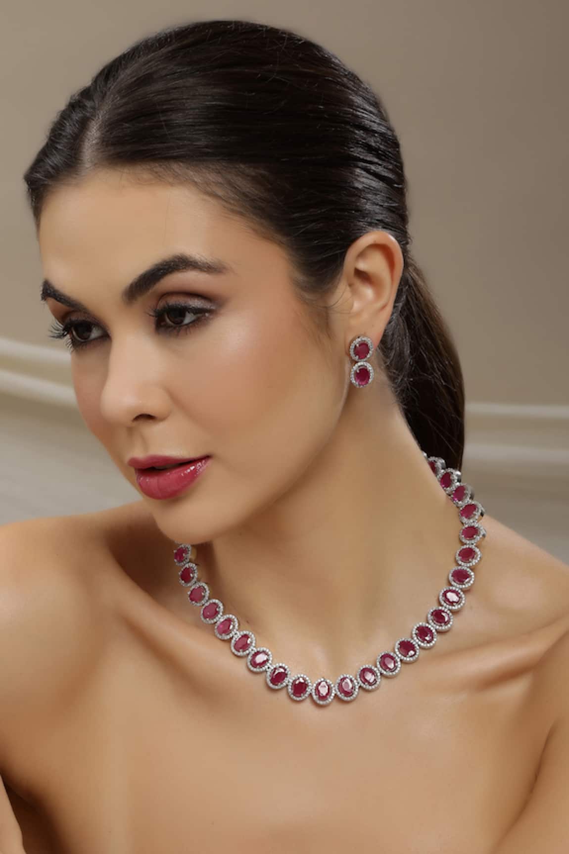 Ruby Raang Pink Designer Necklace & Earring Set 