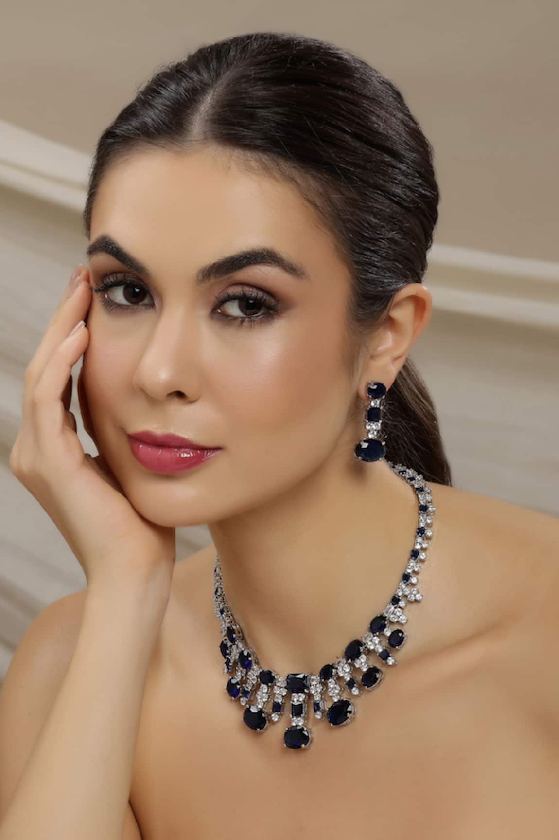Ruby Raang Embellished Necklace Set 