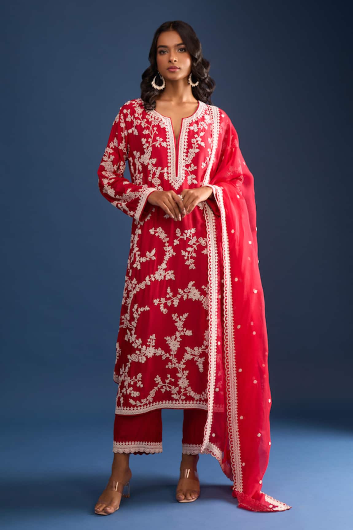 Anushree Reddy Red Pearl Work Kurta Set 