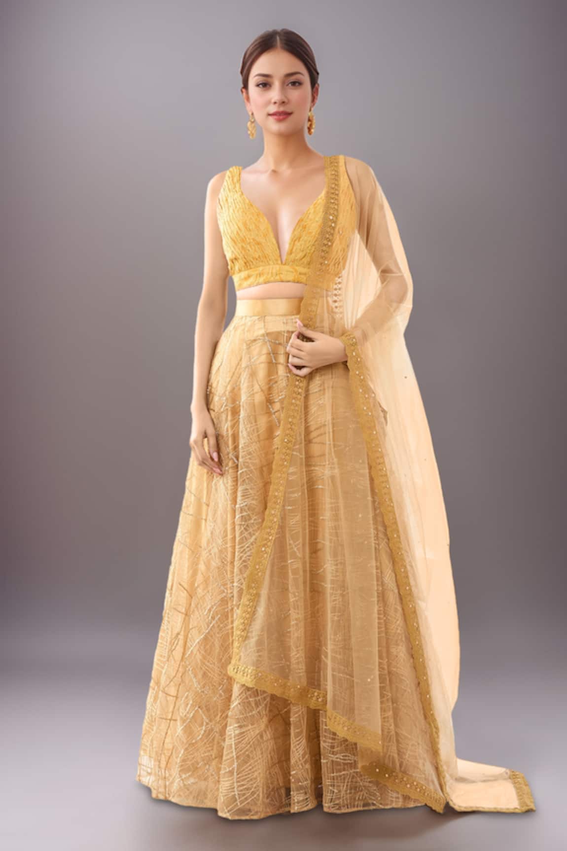 Samyukta Singhania Yellow Net Lehenga Set with Dupatta 