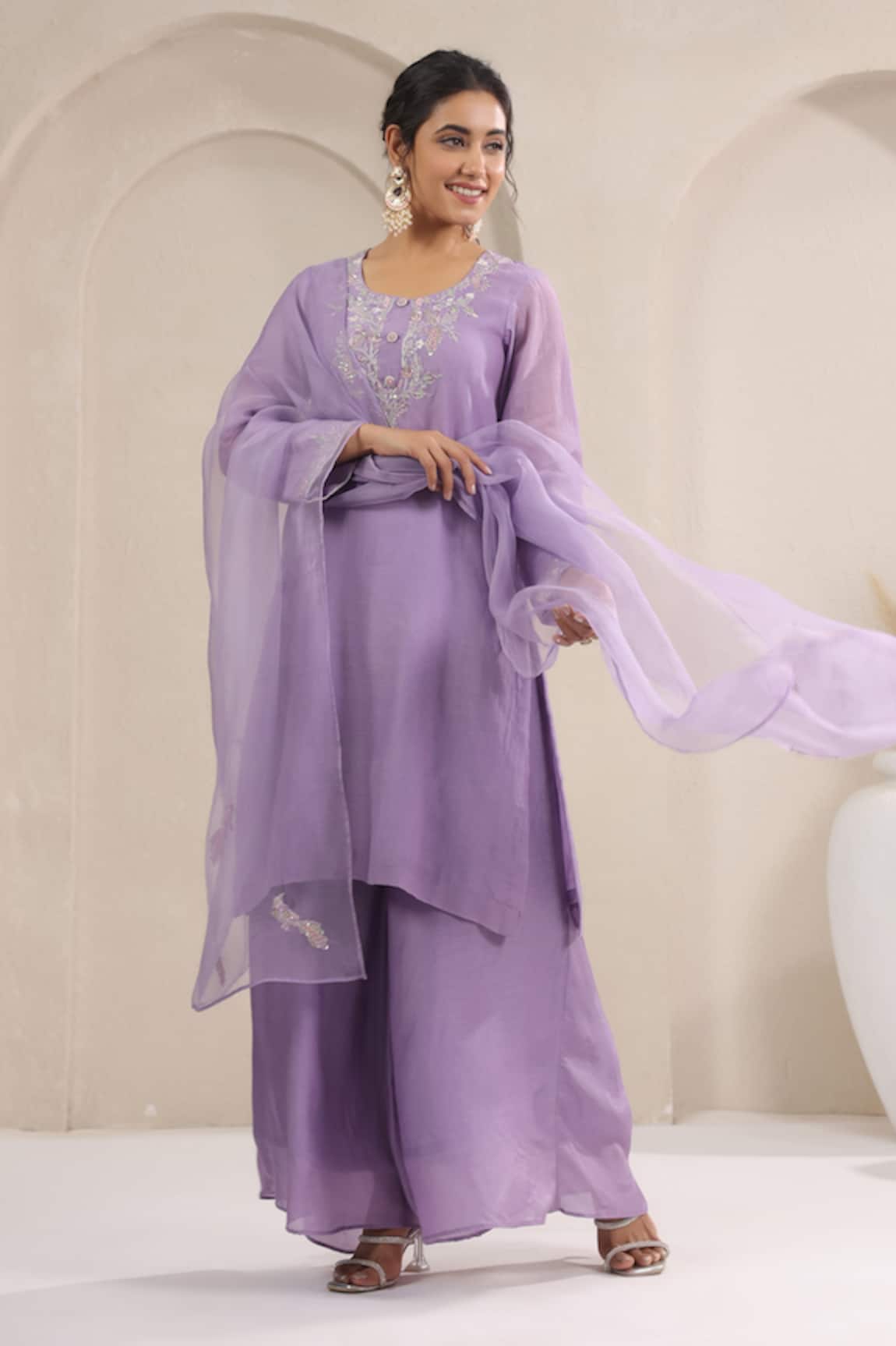 Anshu Wadhwa Mauve Chanderi Kurta Set with Dupatta 