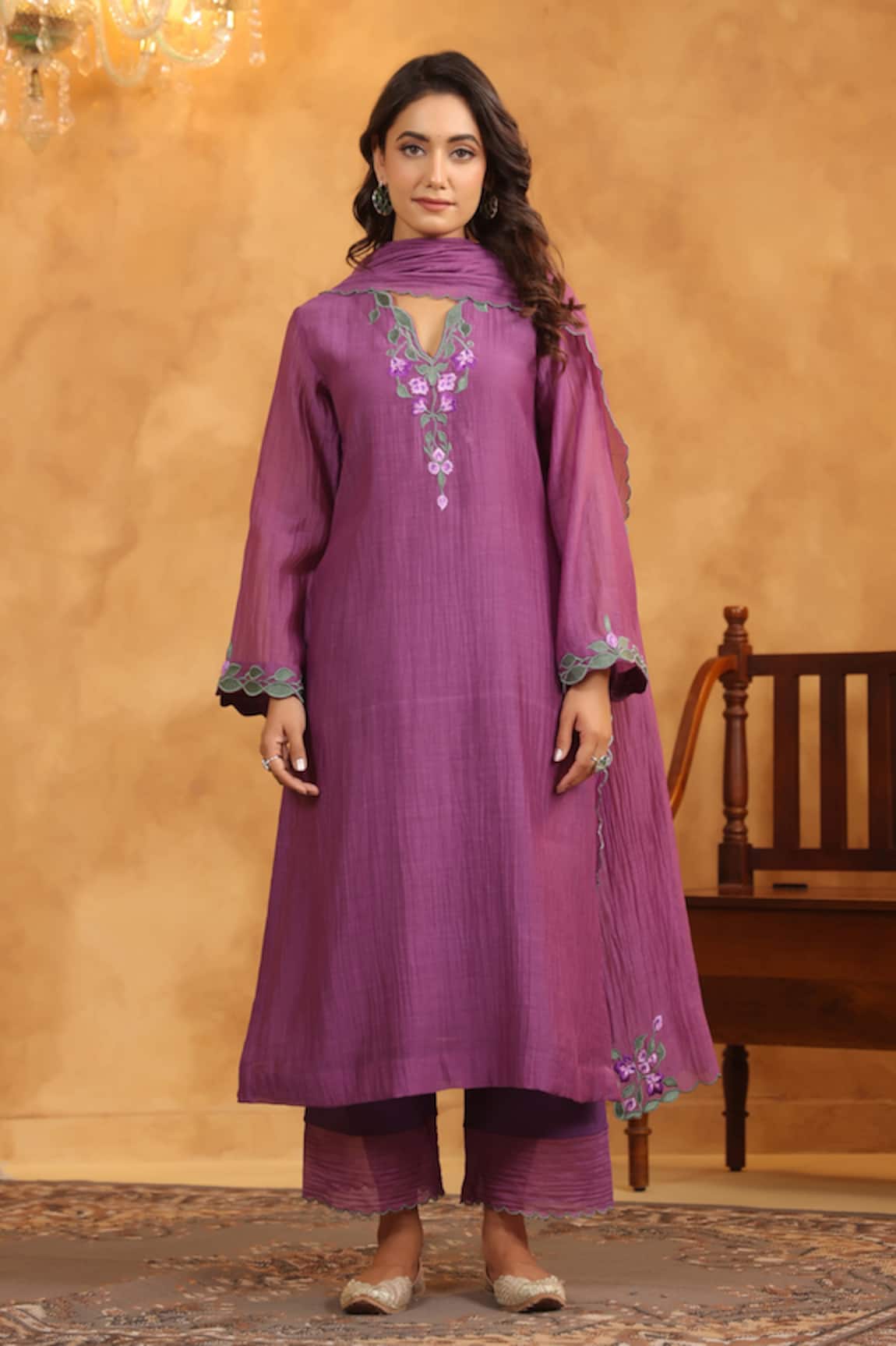 Anshu Wadhwa Dark Purple Chanderi Kurta Set 