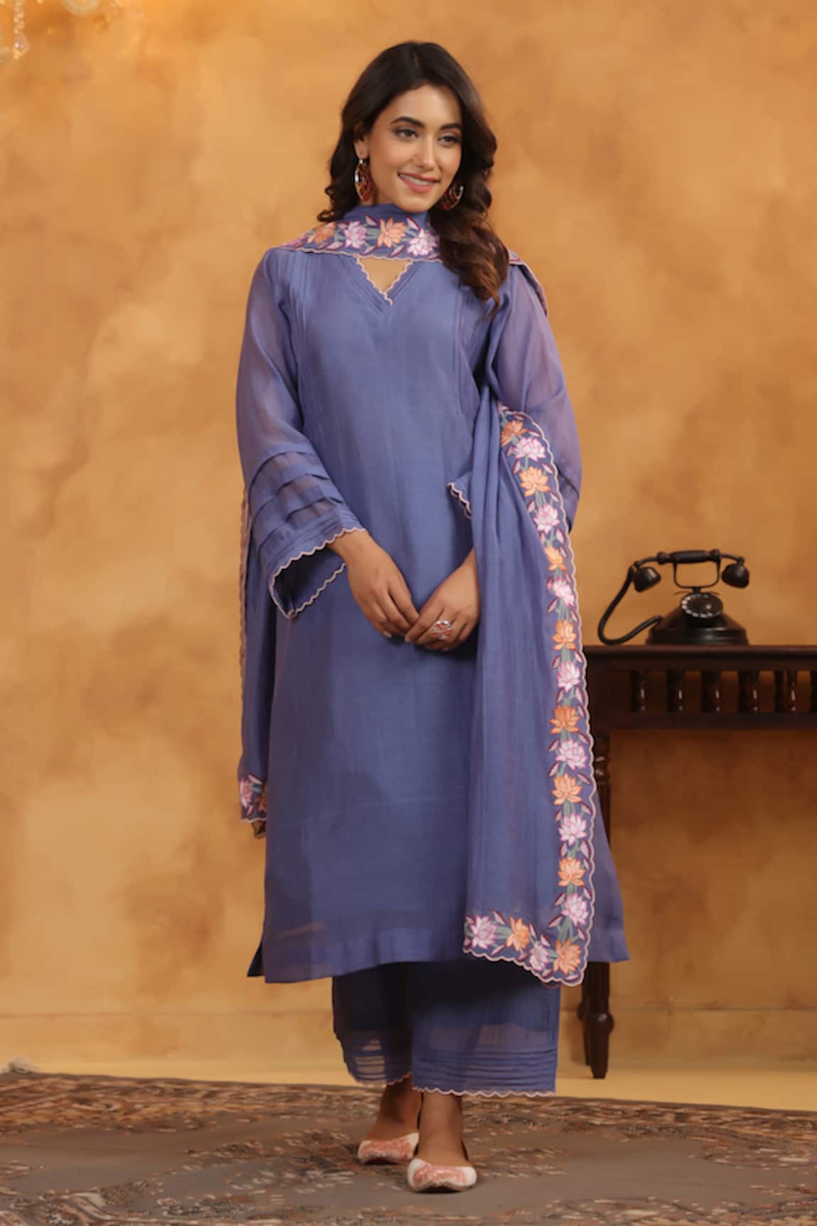 Anshu Wadhwa Indigo Moon Chanderi Kurta Set 