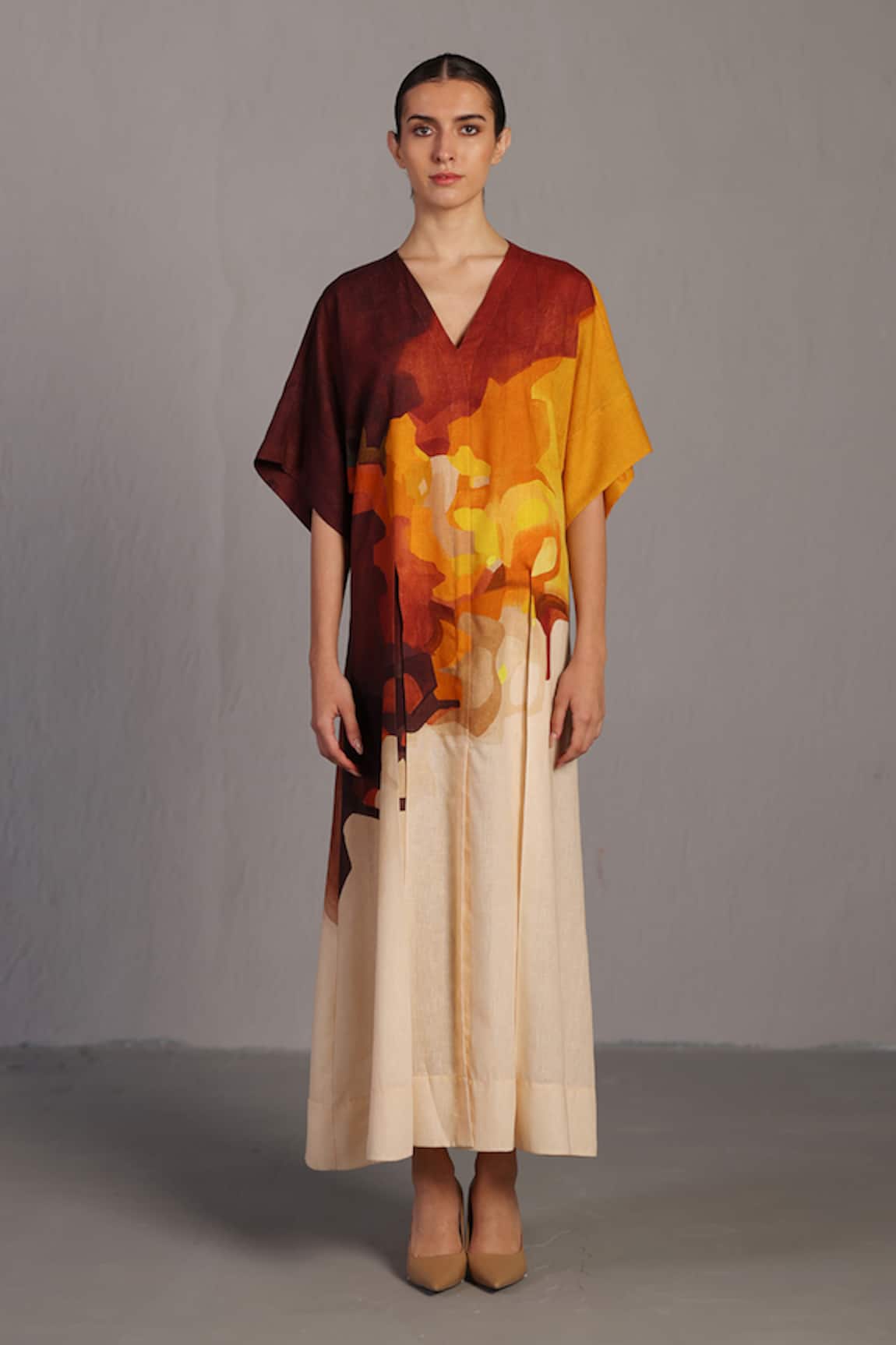 Clos Abstract Print Korean Linen Dress 