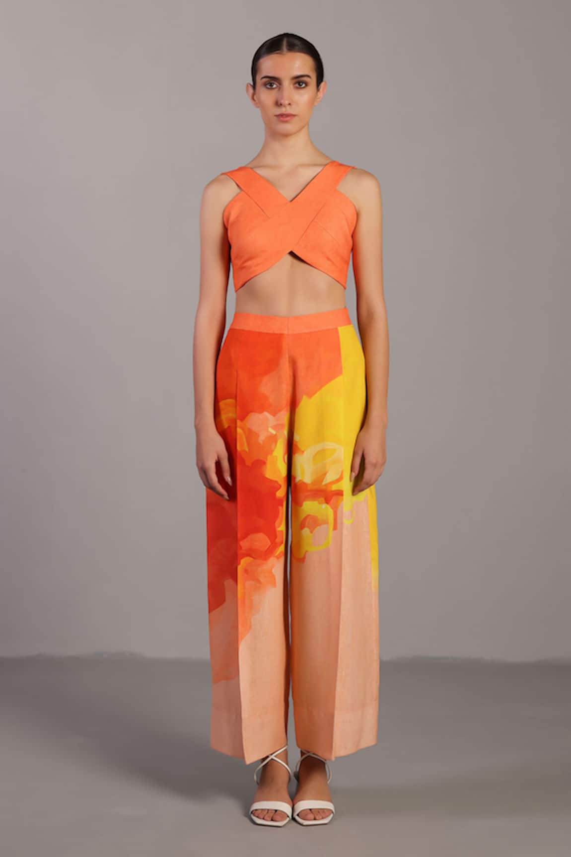 Clos Bright Orange & Yellow Bustier Pant Set 