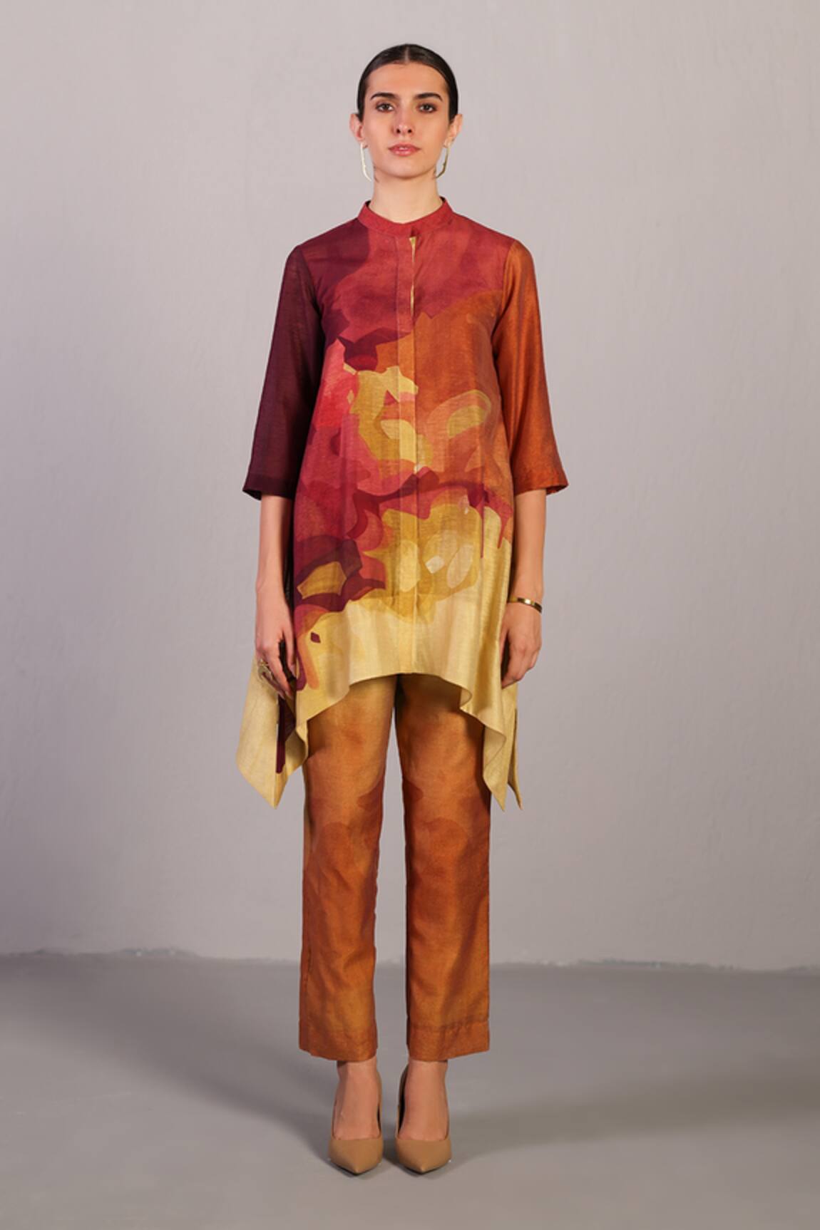 Clos Designer Wine & Cream Kurta Pant Set 