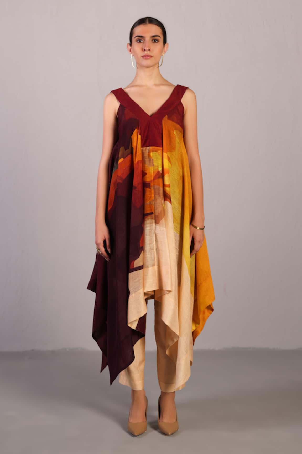Clos Wine & Cream Designer Kurta Pant Set 
