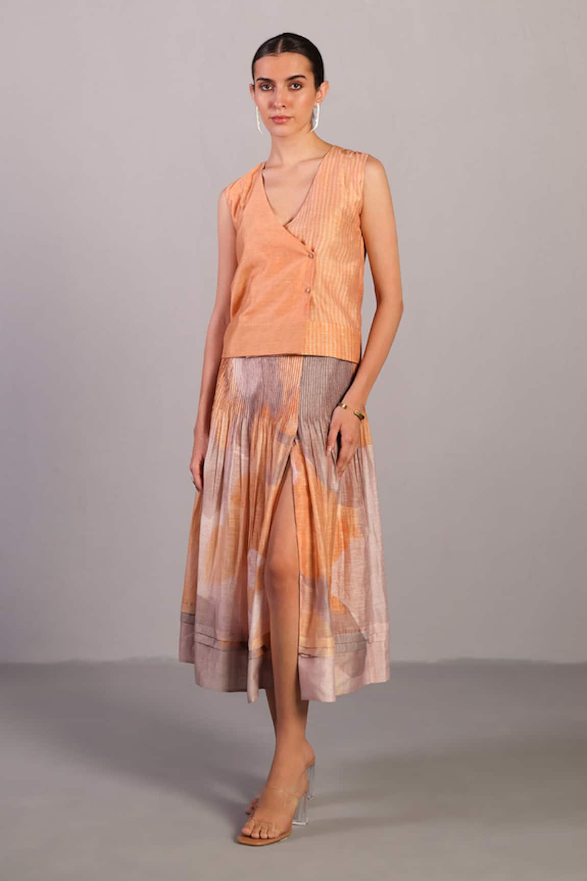 Clos Soft Grey & Orange Designer Waistcoat Set 