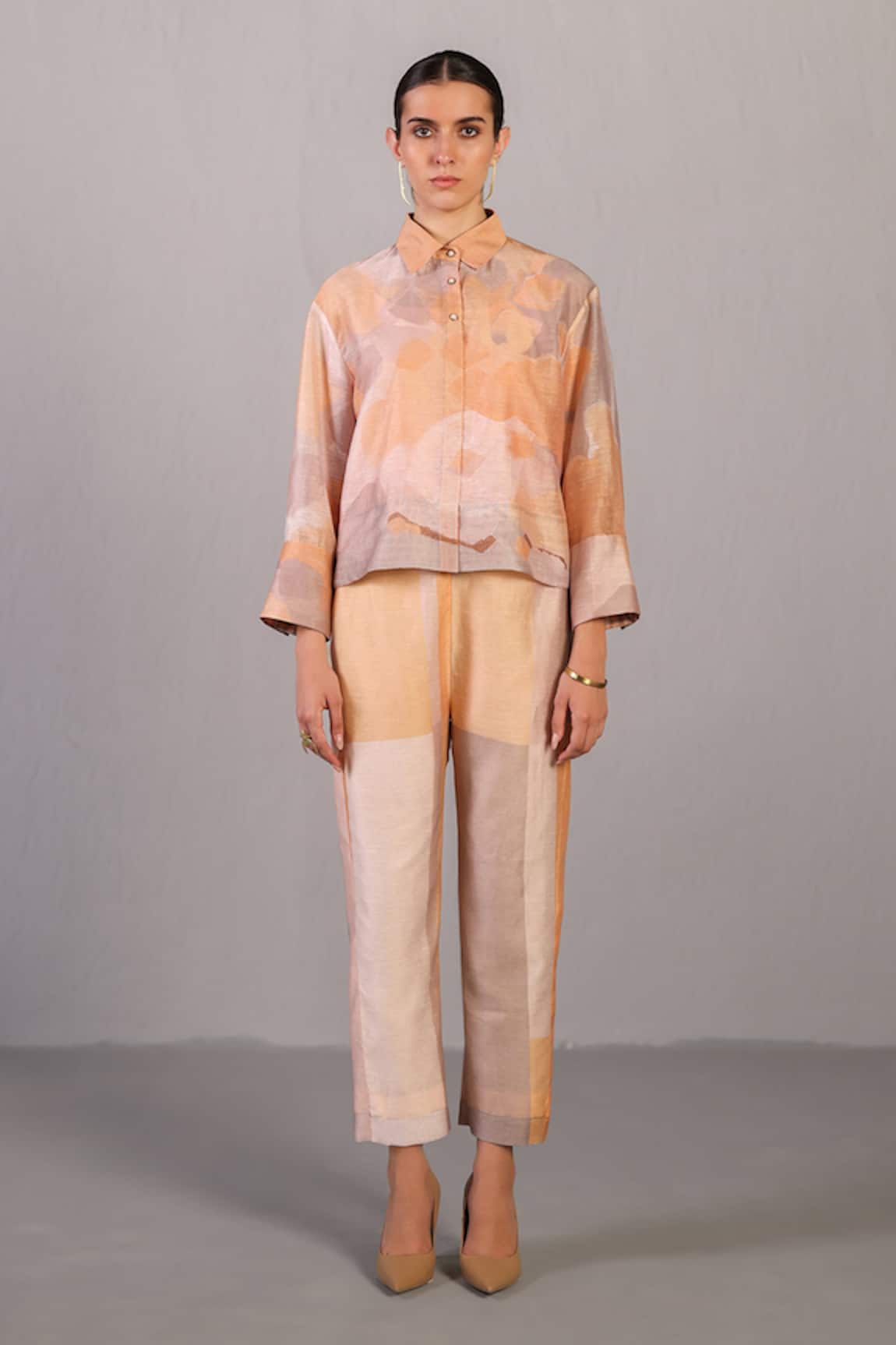 Clos Soft Grey & Orange Linen Silk Set 