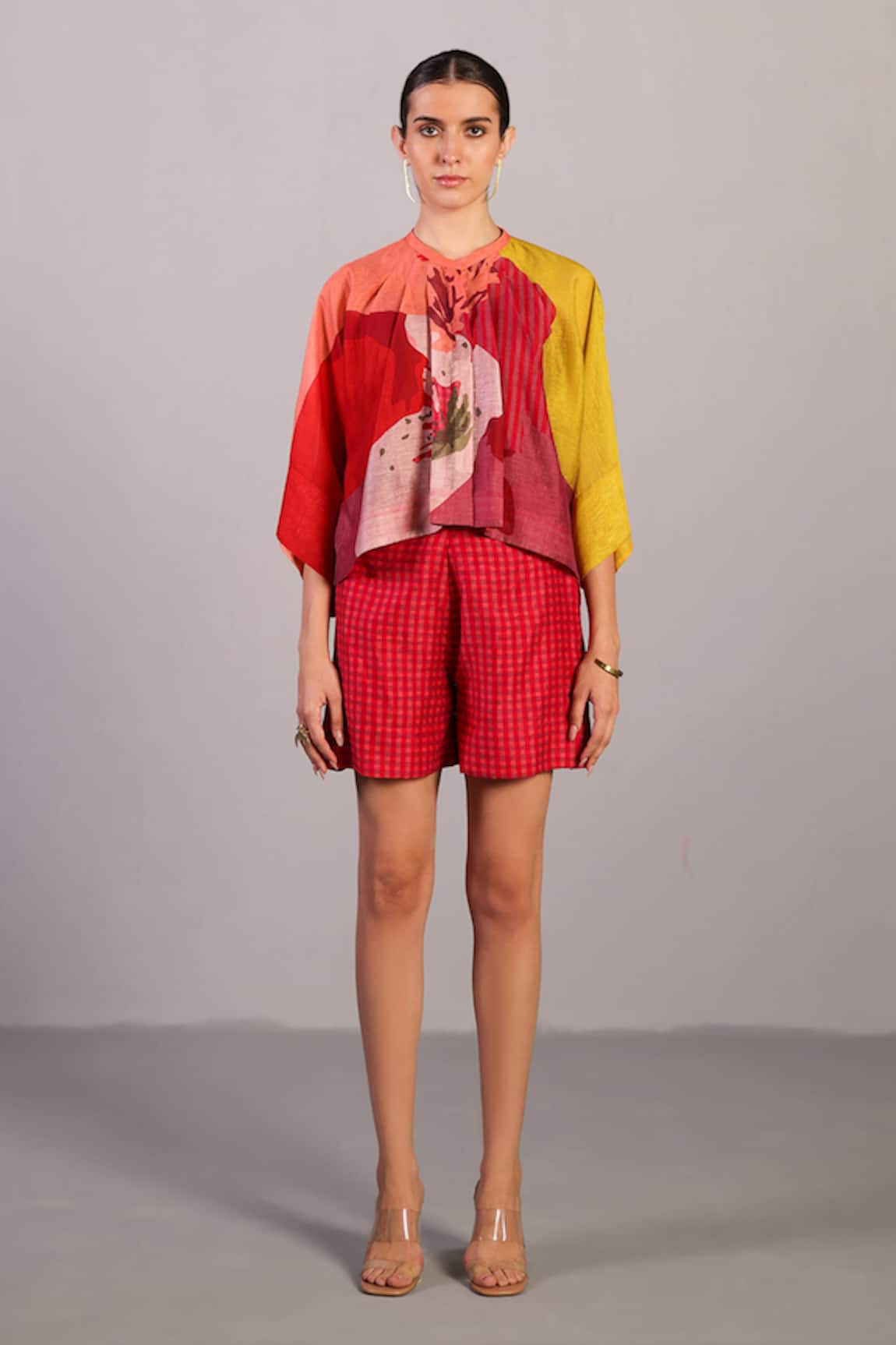 Clos Designer Orange & Red Shirt & Shorts Set 