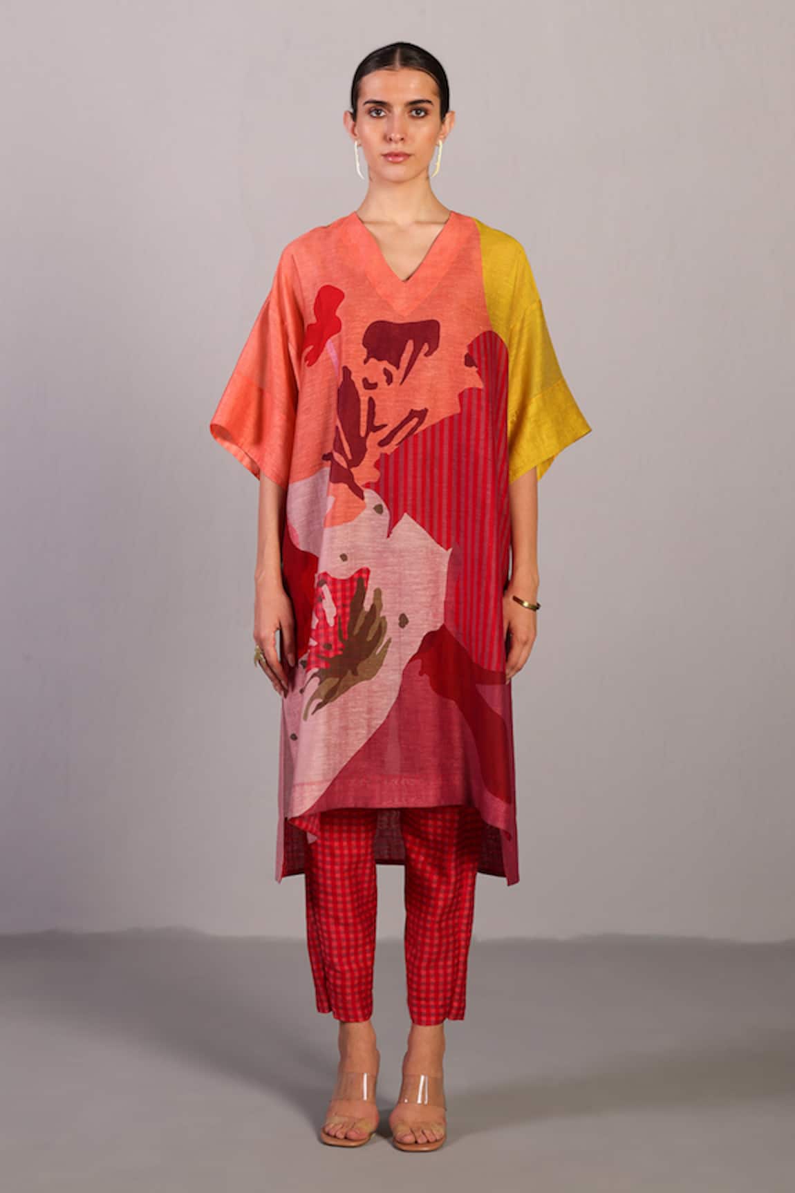 Clos Designer Orange & Red Kurta Pant Set 