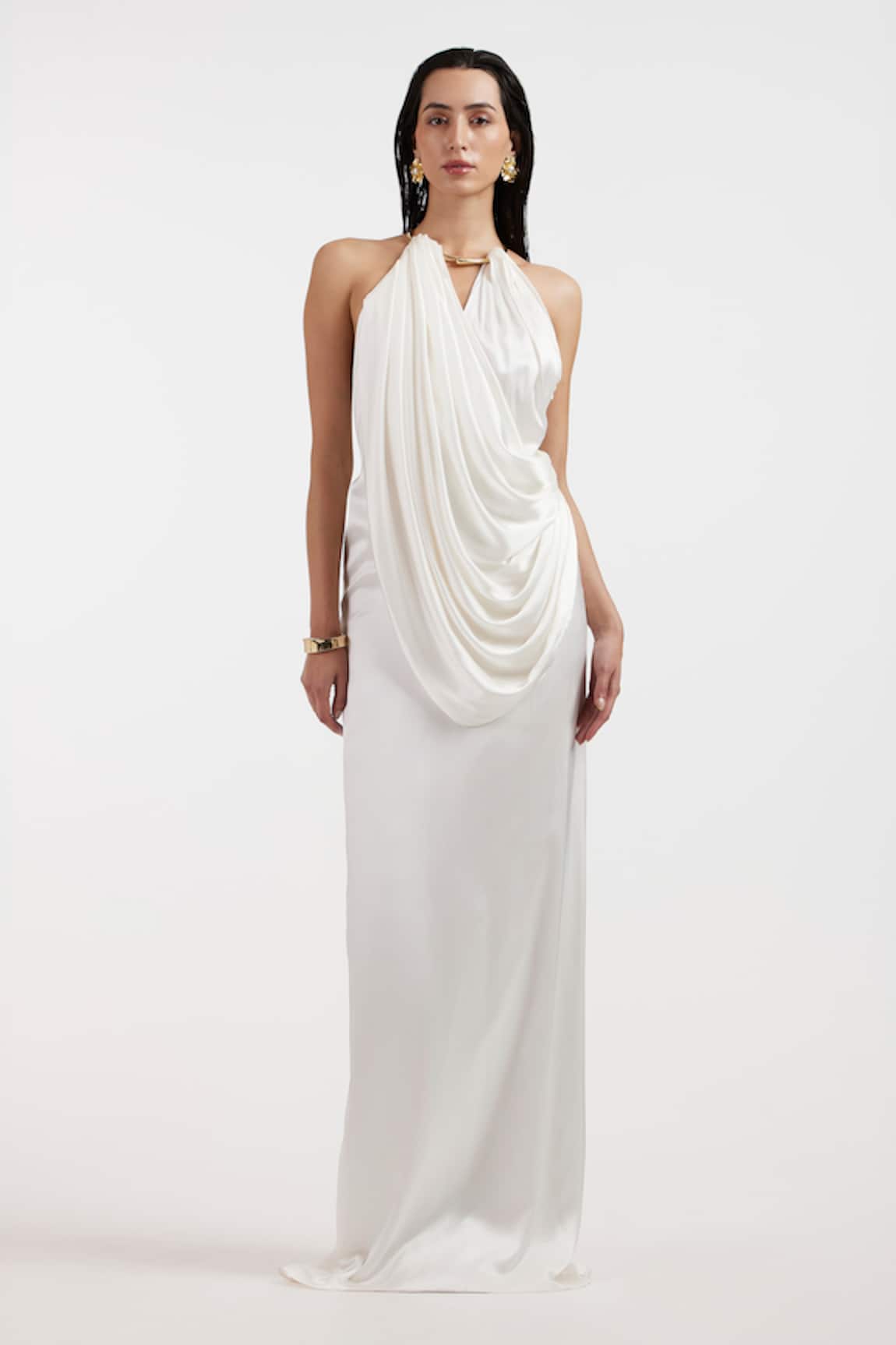 Deme By Gabriella White Satin Designer Gown 