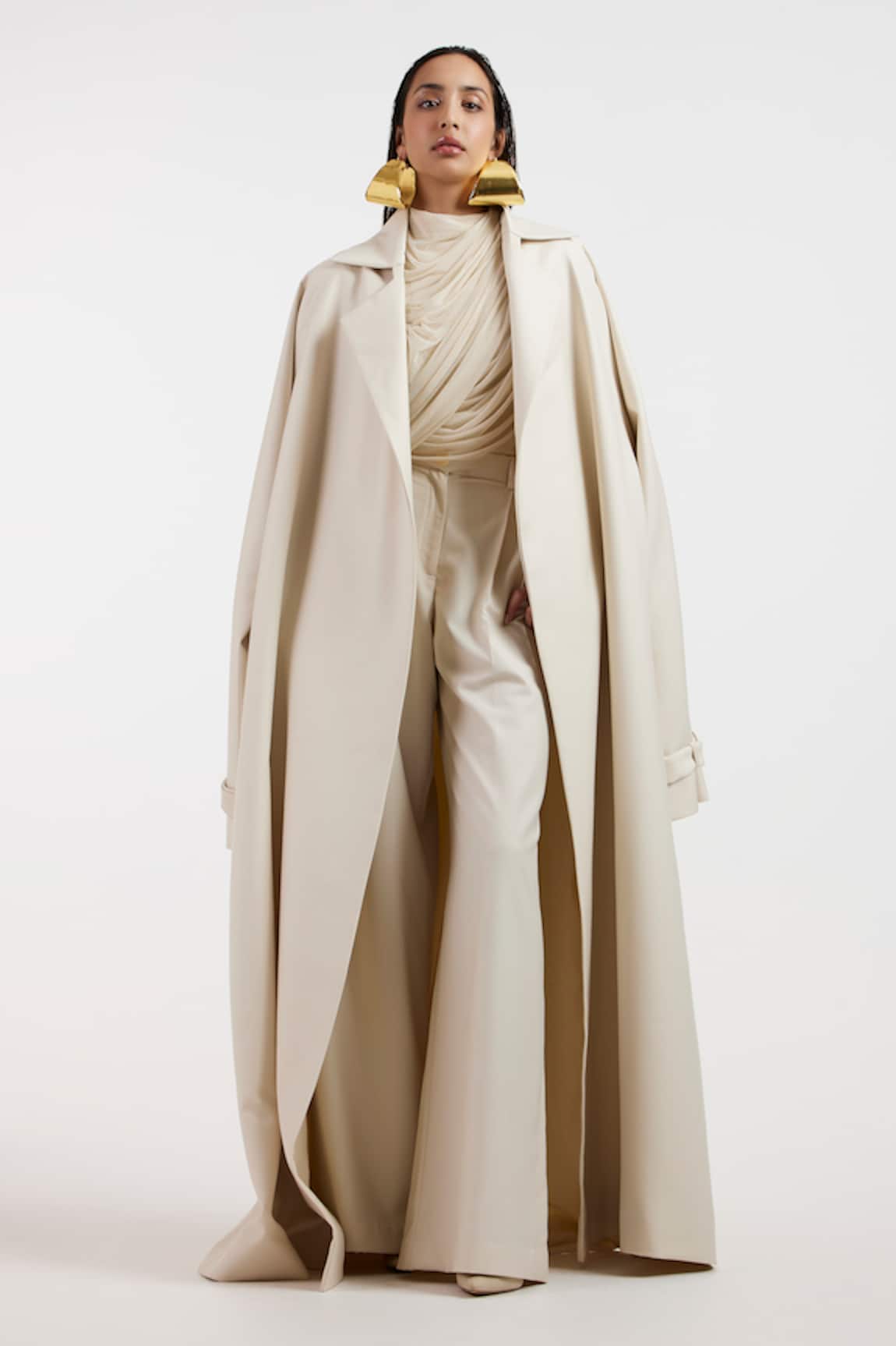 Deme By Gabriella Designer Off White Pleated Top & Pant Set 