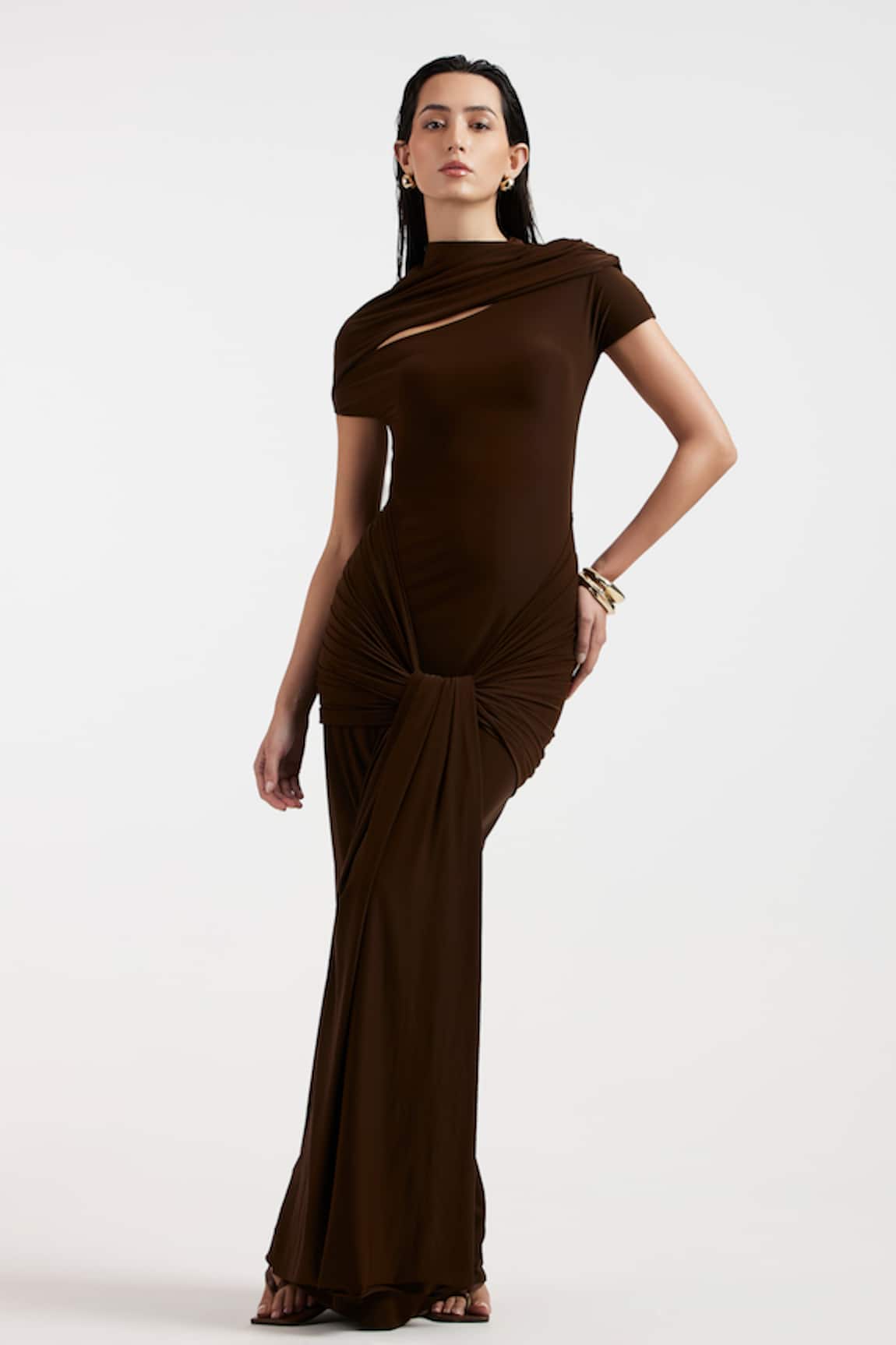 Deme By Gabriella Expresso Brown Draped Dress 