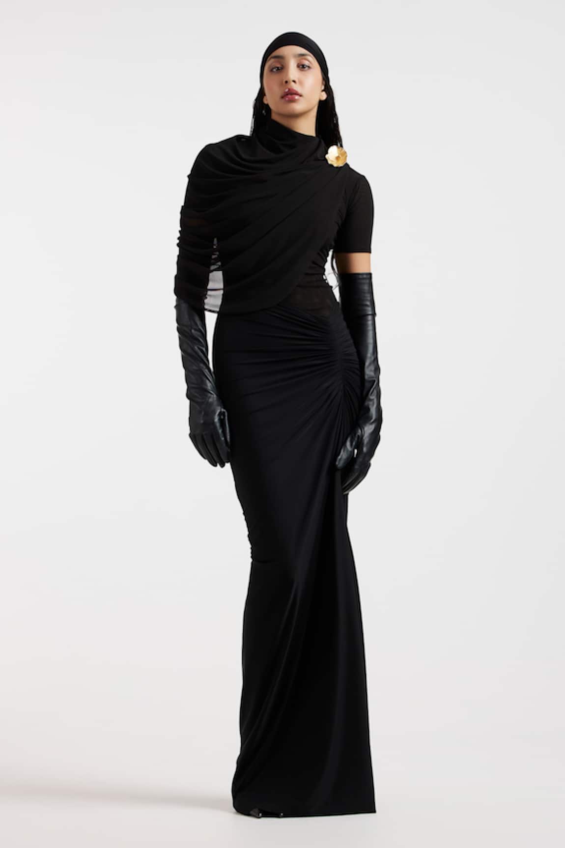Deme By Gabriella Black Draped Designer Dress 