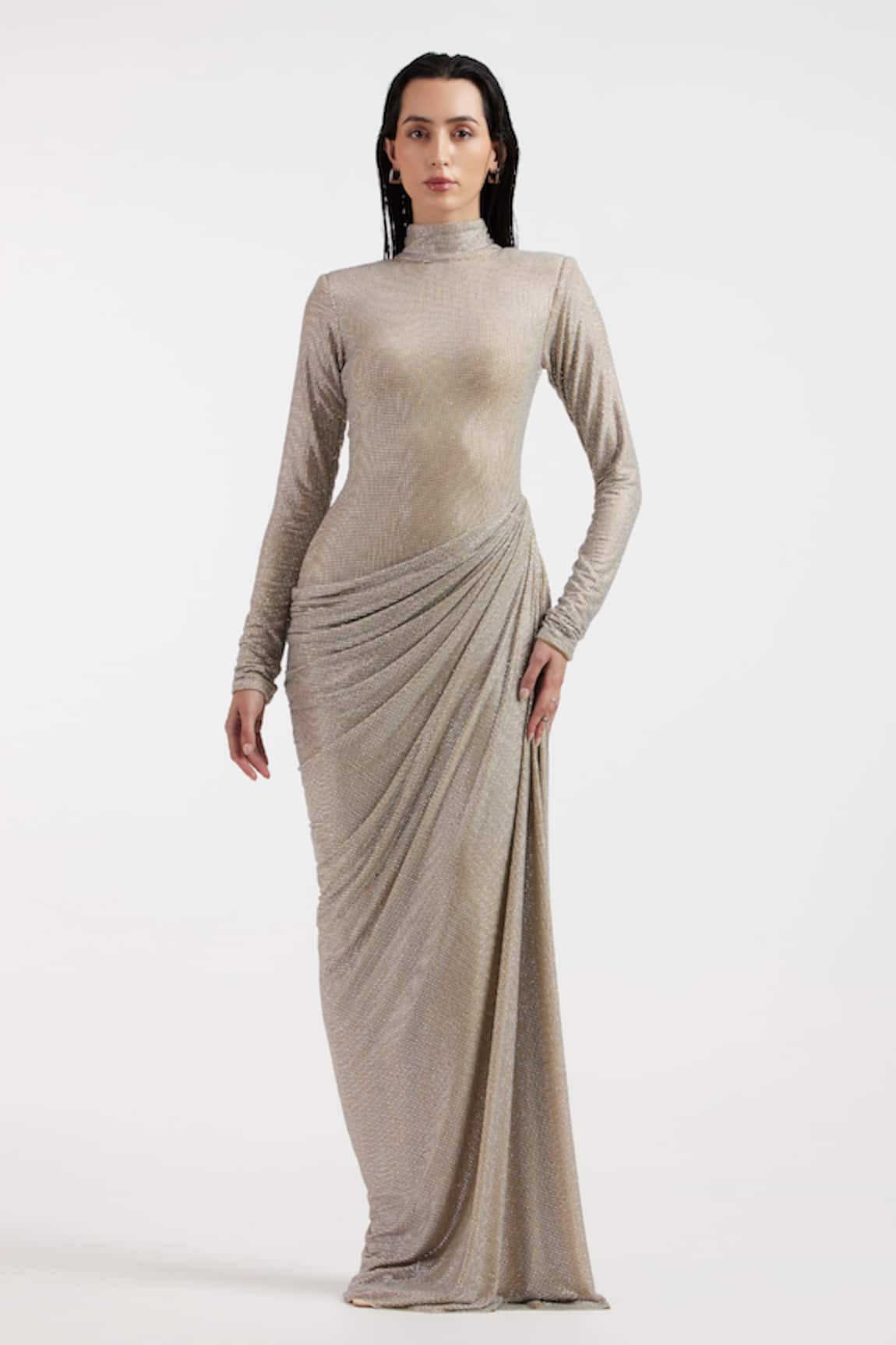 Deme By Gabriella Silver Rhinestone Designer Gown 