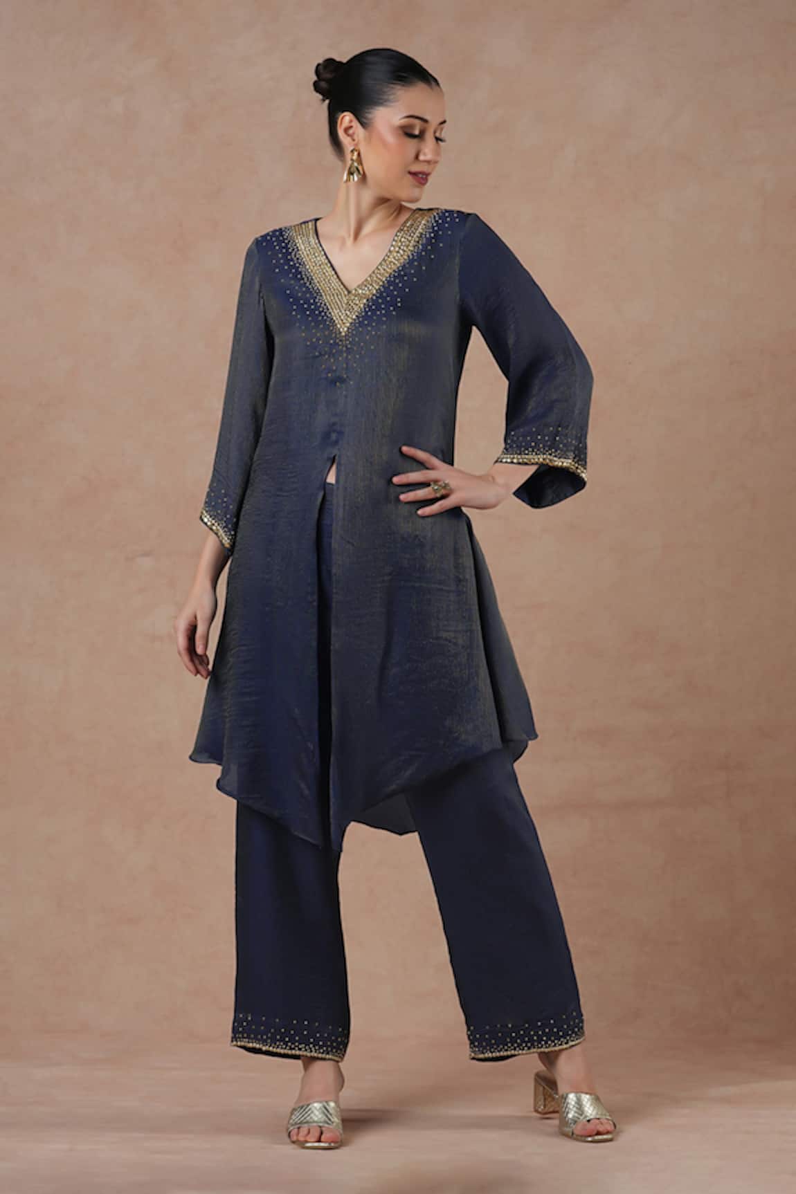 Dori & CO. Midnight Blue Metal Embroidered Kurta Set 