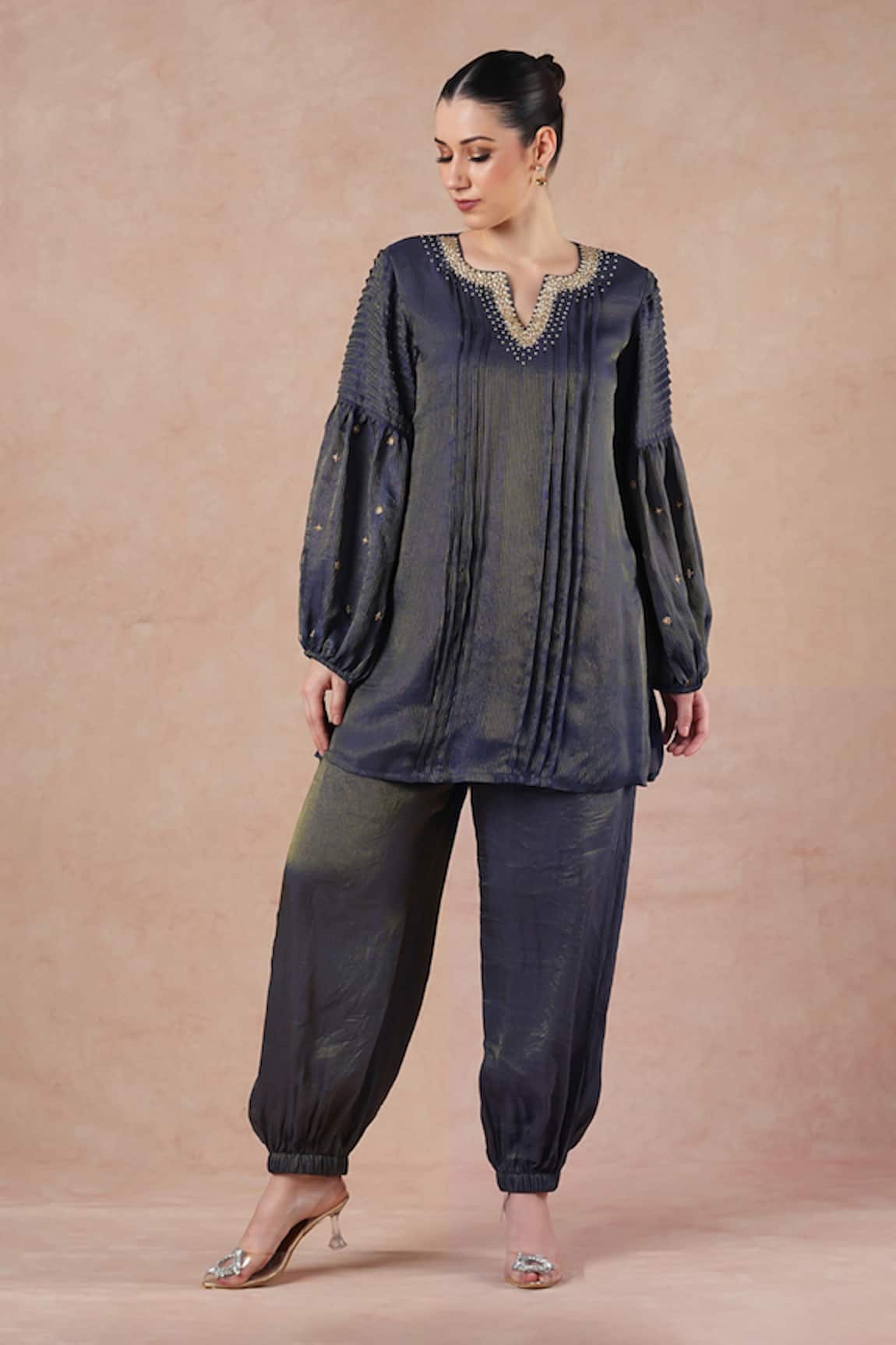 Dori & CO. Metal Hand Embroidered Kurta & Pants Set 