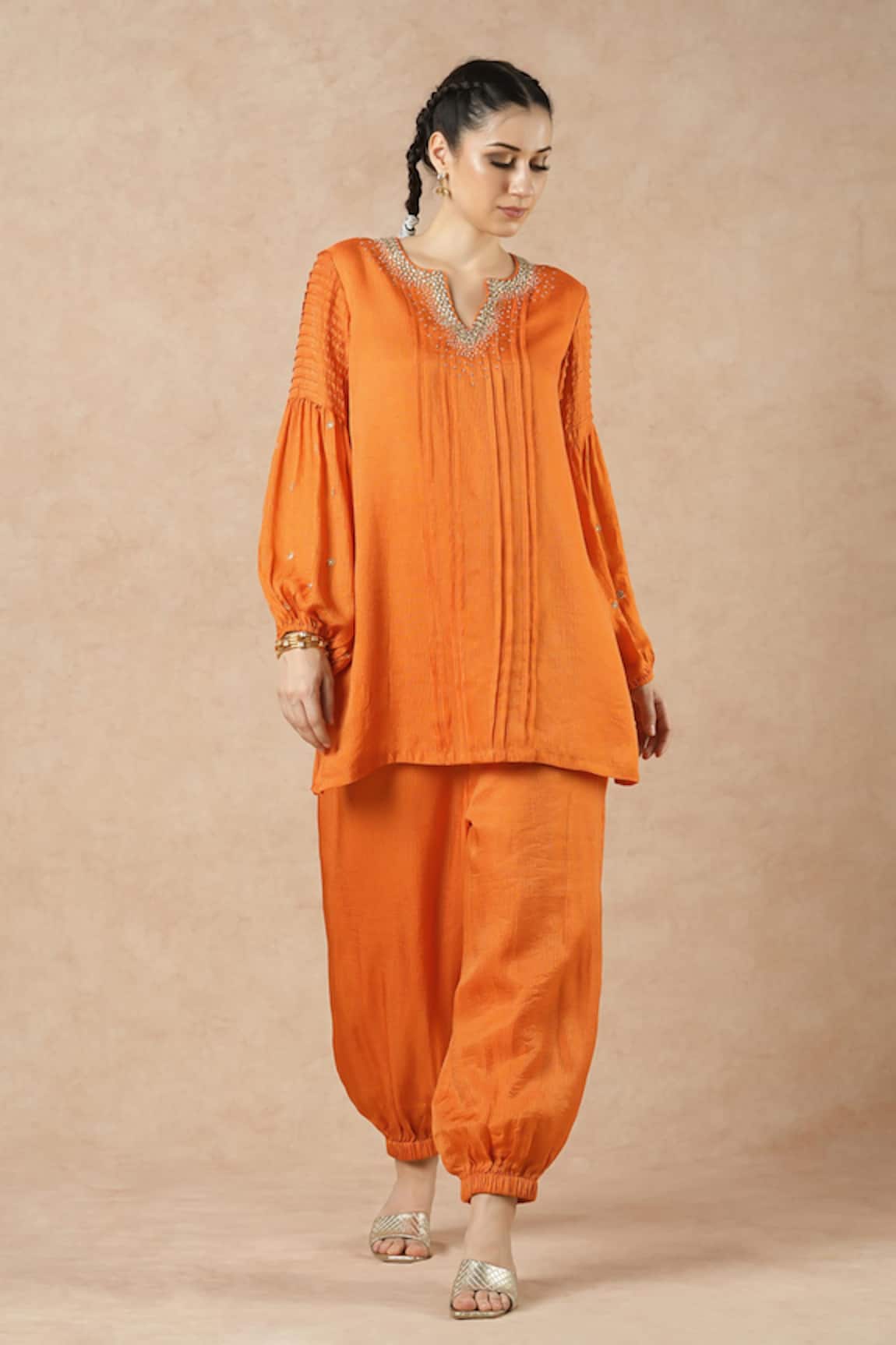 Dori & CO. Tangerine Orange Kurta & Pants Set 