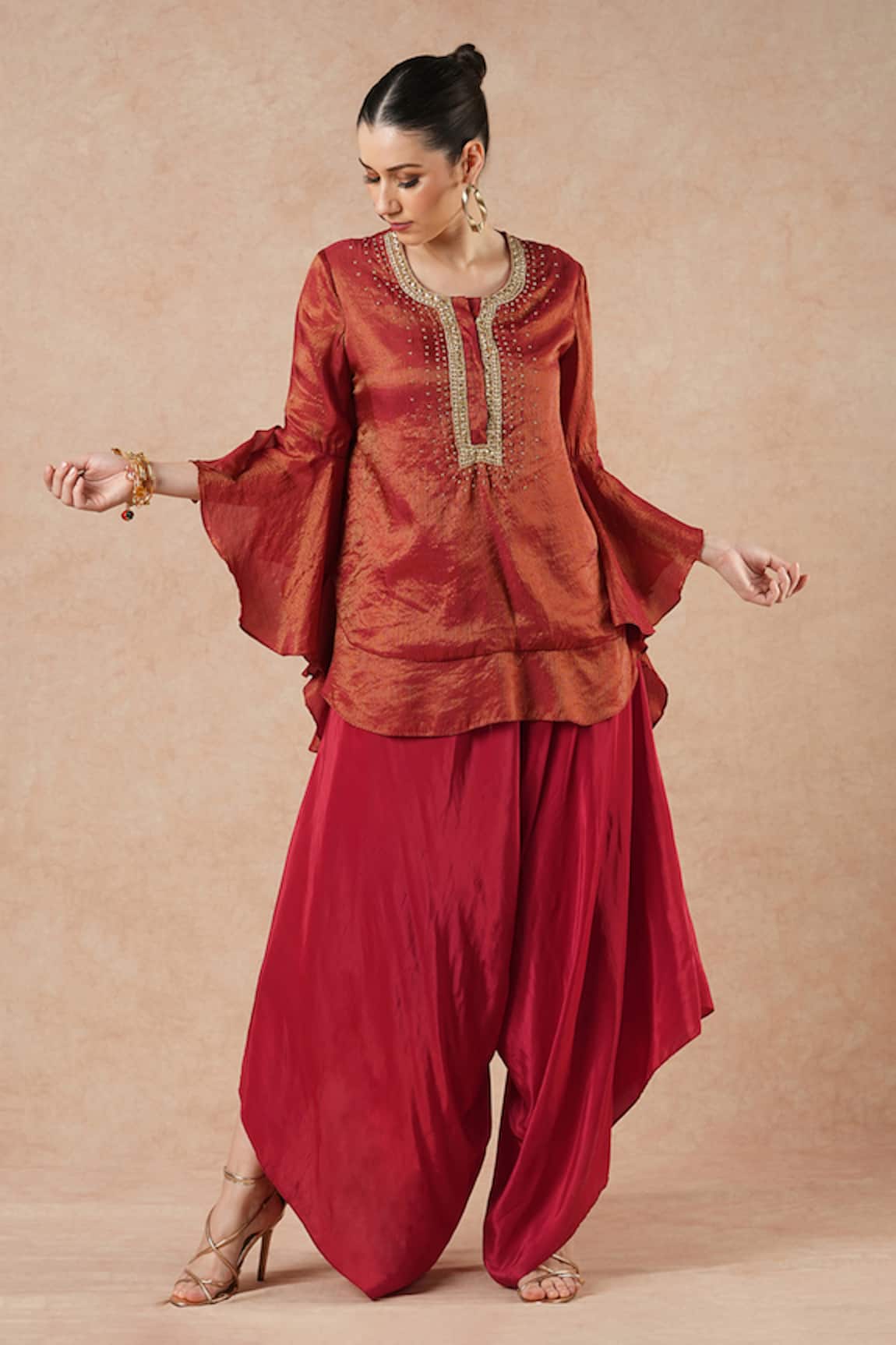 Dori & CO. Ruby Red Kurta & Flared Pants Set 